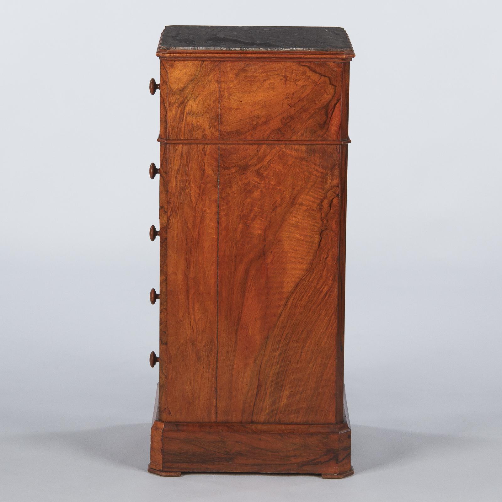 French Louis Philippe Burl Walnut Cabinet Nightstand with Marble Top, Mid-1800s 6