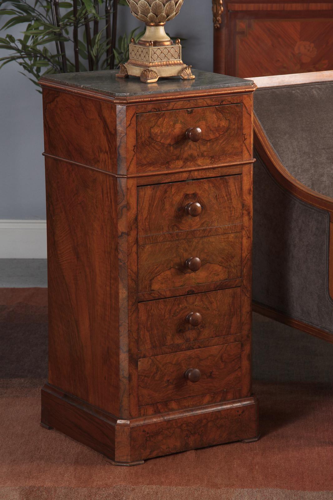 French Louis Philippe Burl Walnut Cabinet Nightstand with Marble Top, Mid-1800s 7