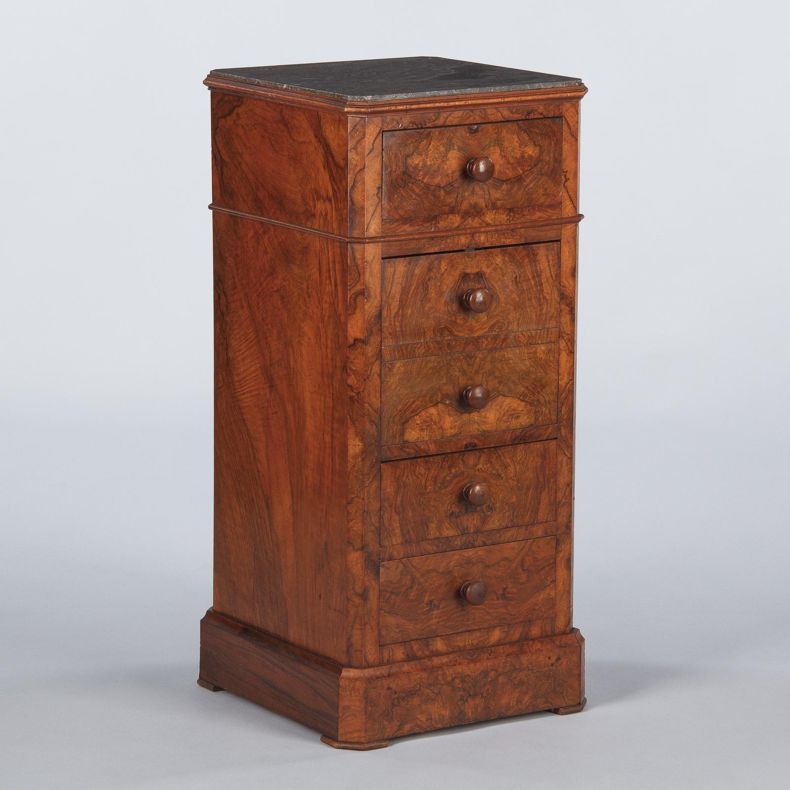 French Louis Philippe Burl Walnut Cabinet Nightstand with Marble Top, Mid-1800s 11