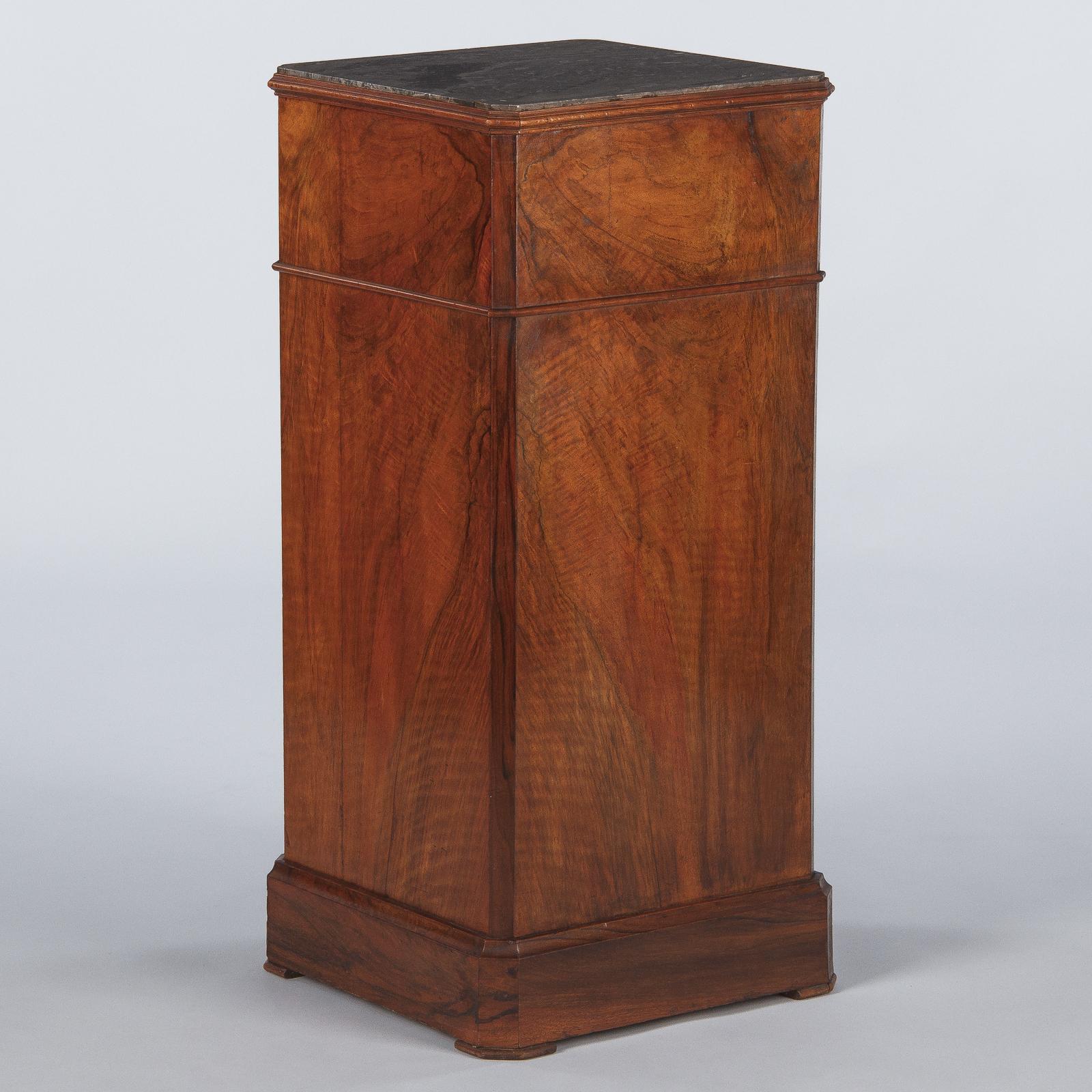 French Louis Philippe Burl Walnut Cabinet Nightstand with Marble Top, Mid-1800s 13
