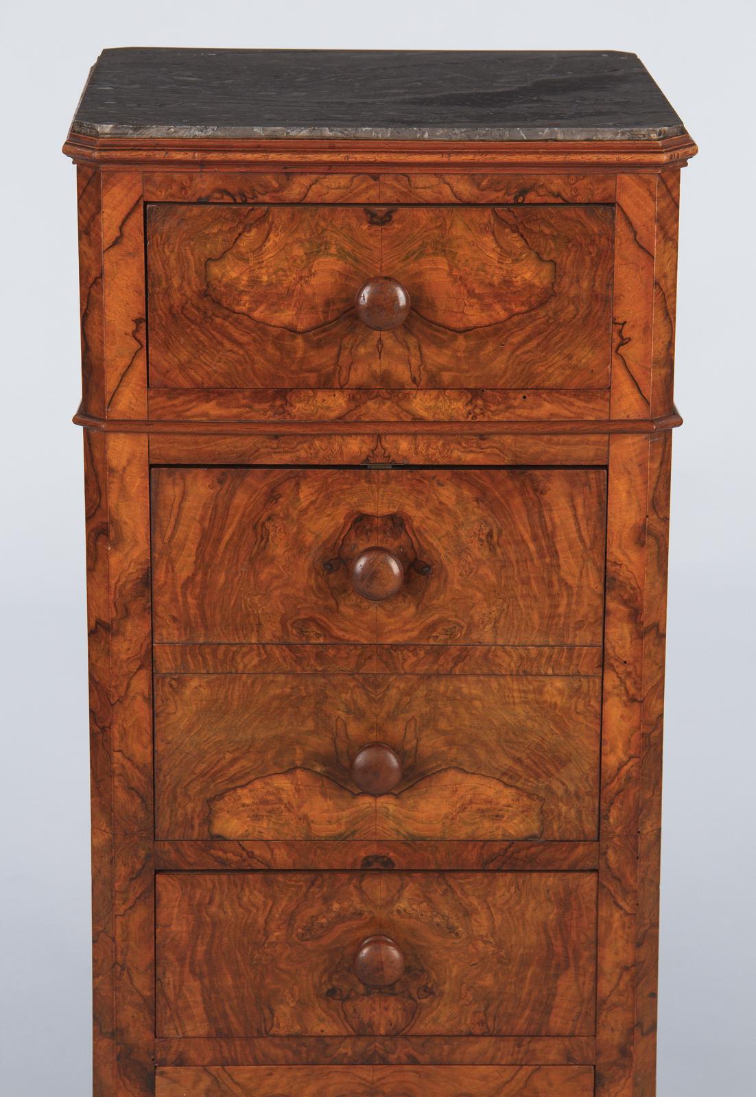 French Louis Philippe Burl Walnut Cabinet Nightstand with Marble Top, Mid-1800s 3