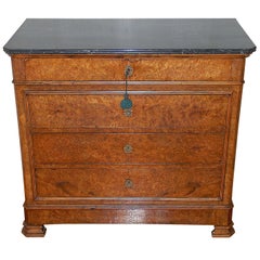 French Louis Philippe Burl Walnut Marble Top Chest of Small Size