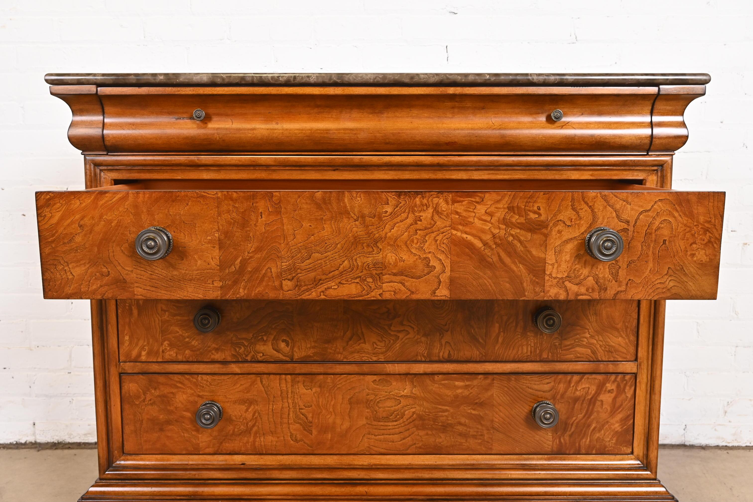 French Louis Philippe Cherry and Burl Wood Marble Top Chest of Drawers 2