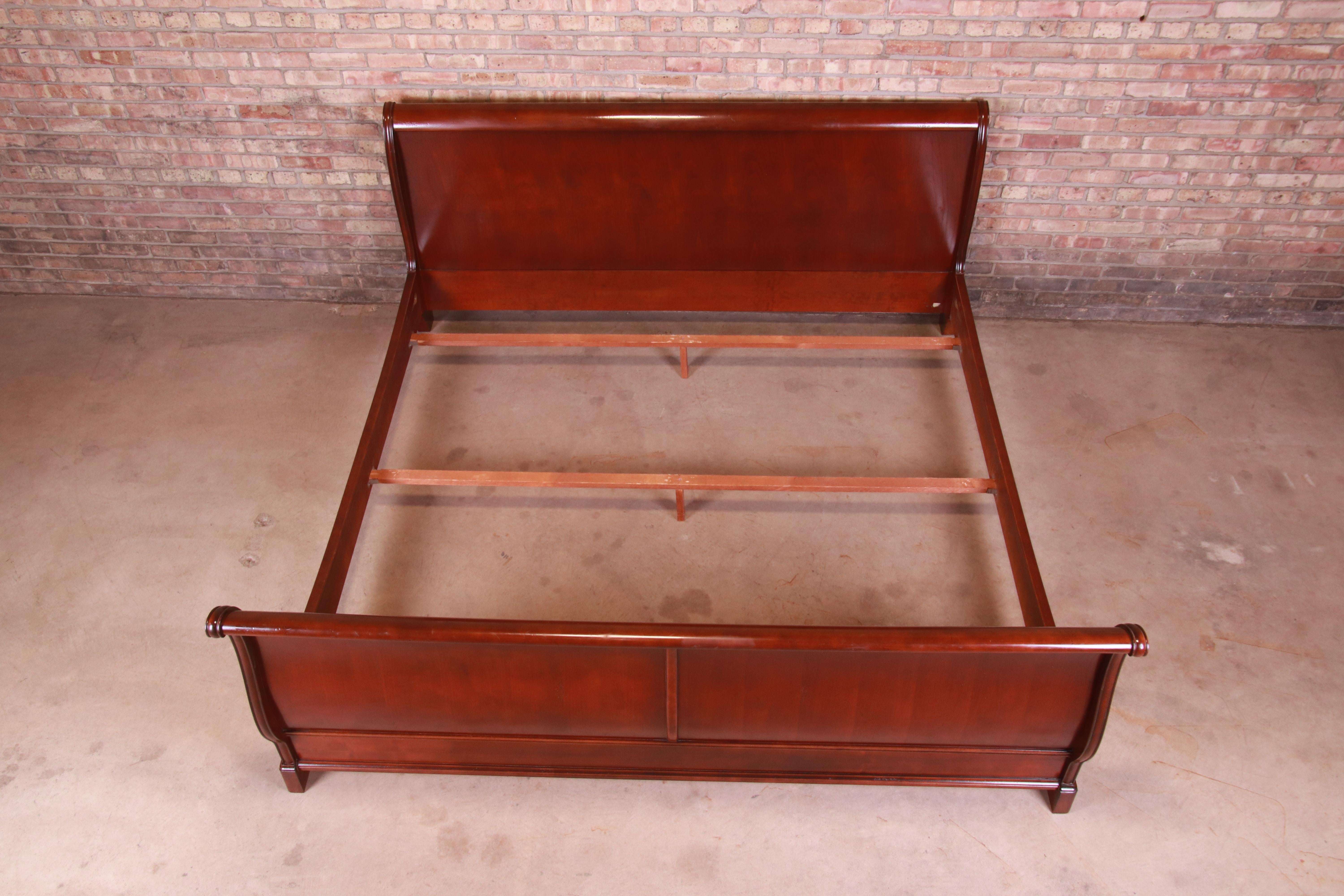 French Louis Philippe Cherry Wood King Size Sleigh Bed In Good Condition In South Bend, IN