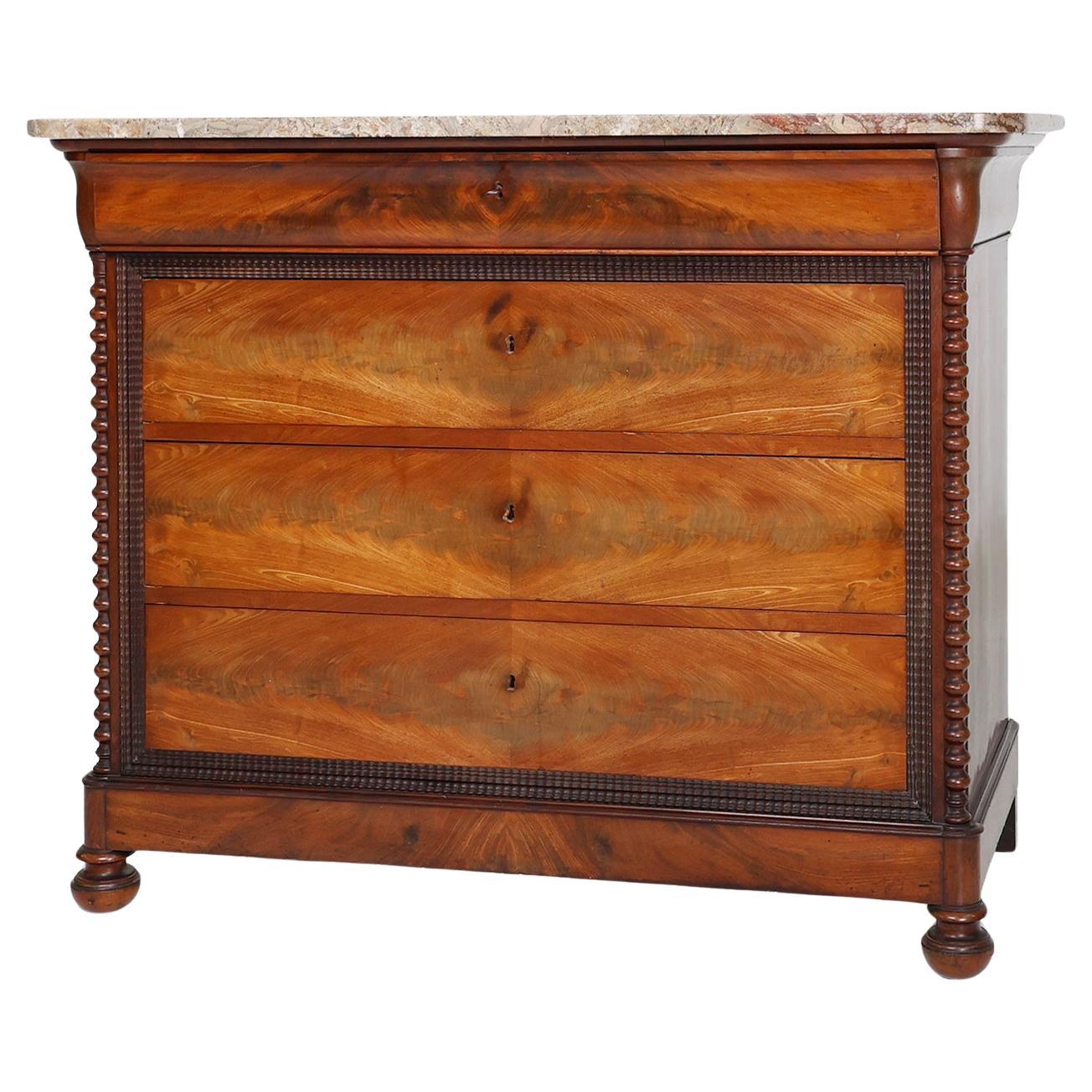 French Louis Philippe chest of drawers with pink marble top, 1850s