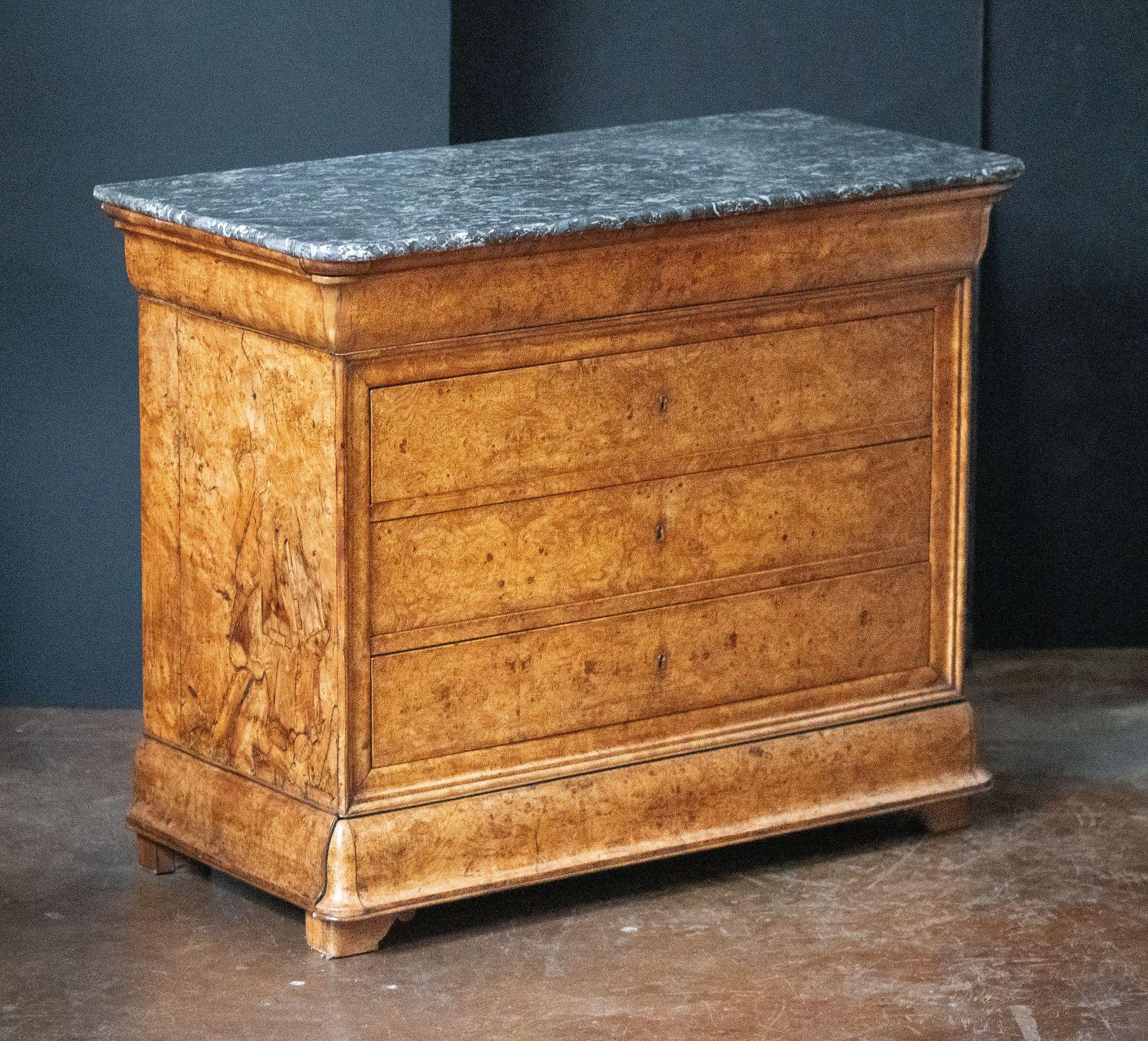 19th Century French Louis Philippe Chest or Commode of Burr Ash with Marble Top For Sale
