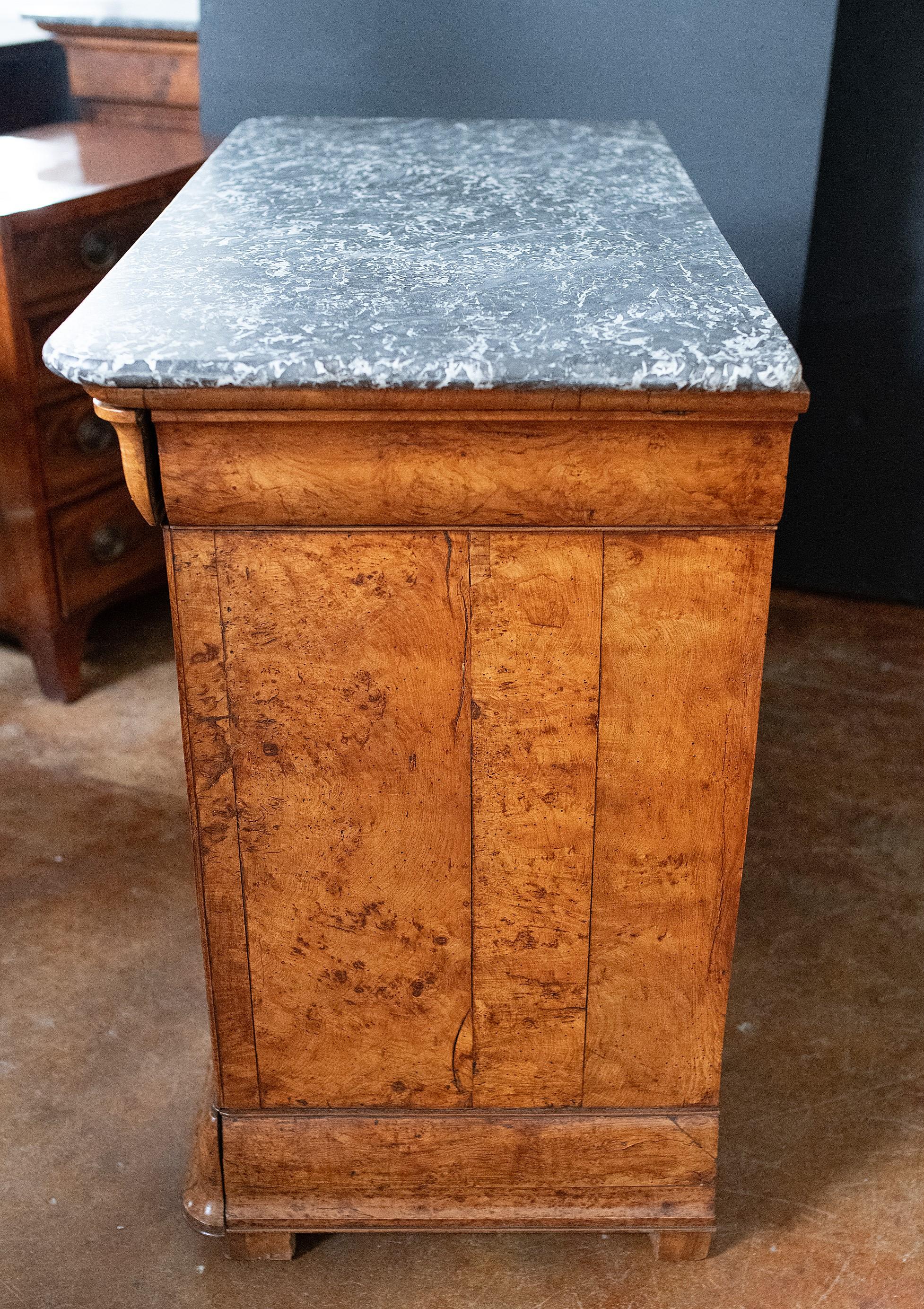 French Louis Philippe Chest or Commode of Burr Ash with Marble Top For Sale 1