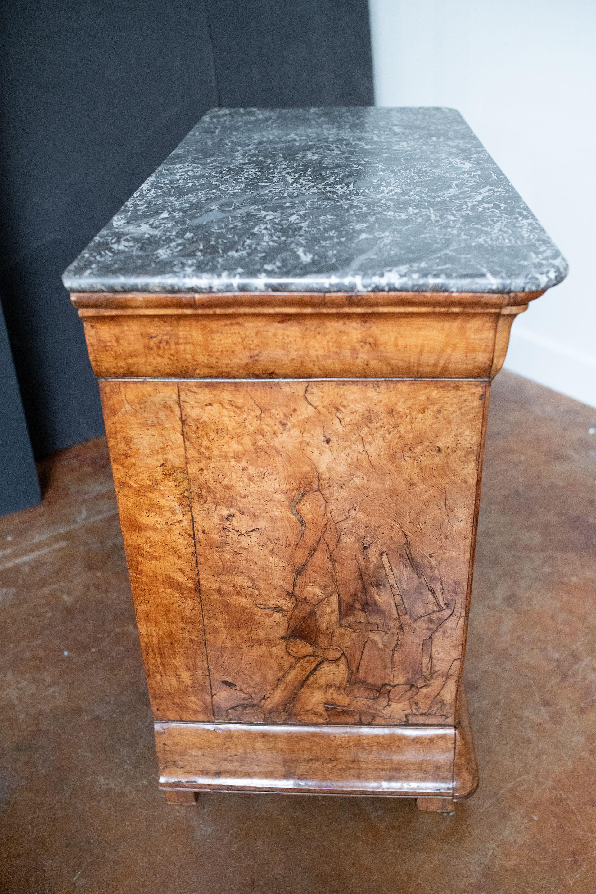 French Louis Philippe Chest or Commode of Burr Ash with Marble Top For Sale 2