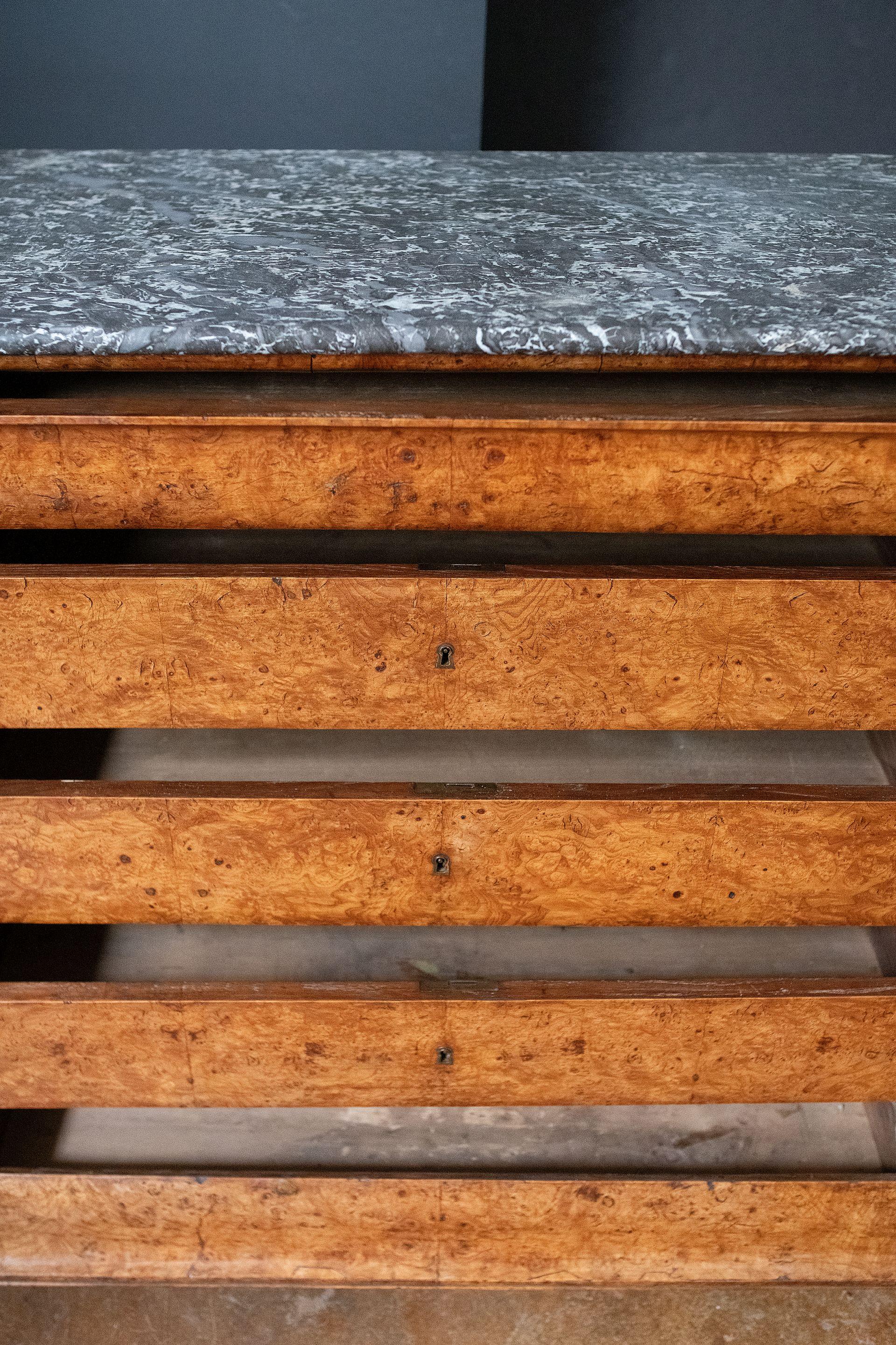 French Louis Philippe Chest or Commode of Burr Ash with Marble Top For Sale 4