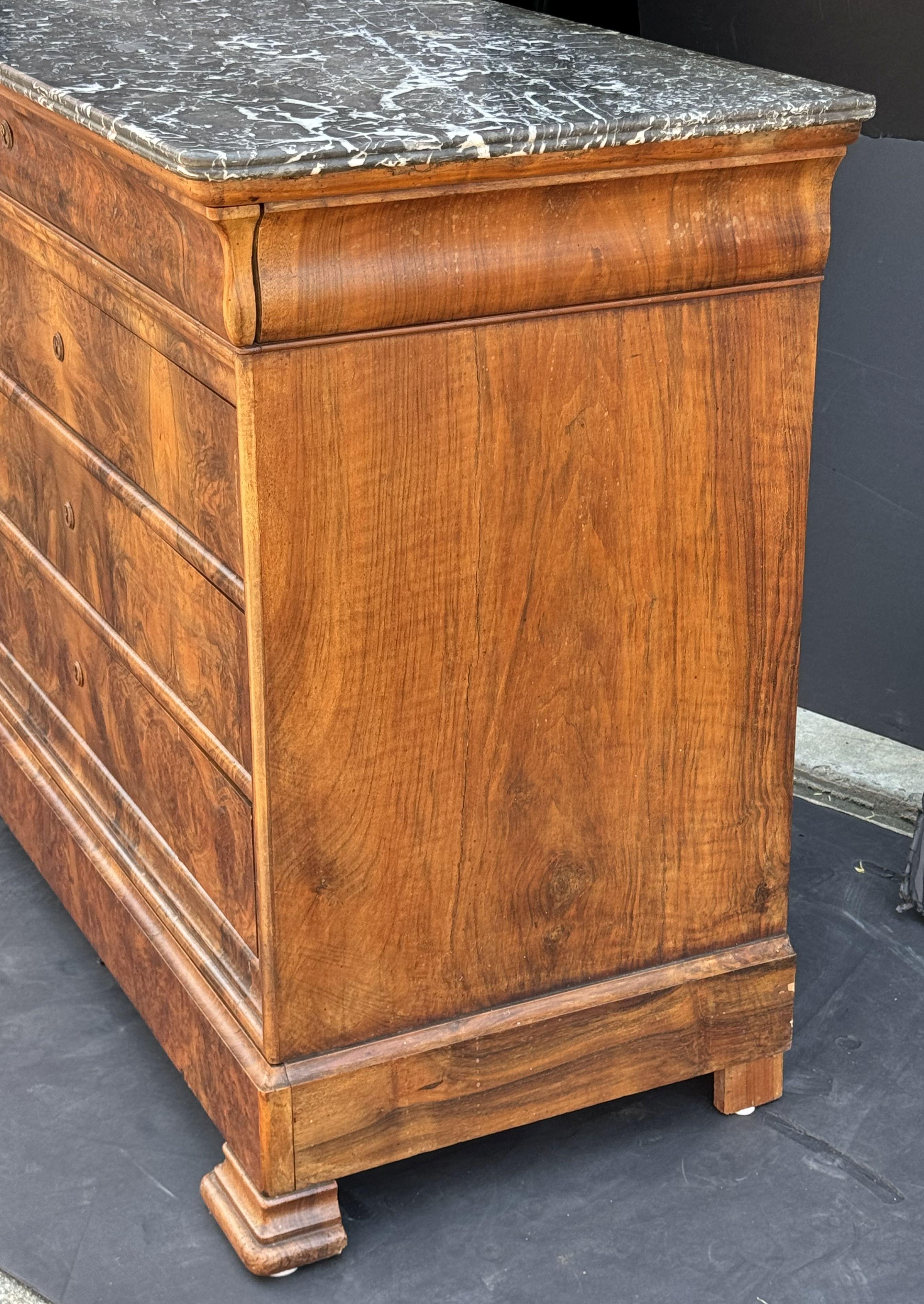 French Louis Philippe Chest or Commode of Burr Walnut with Marble Top 5