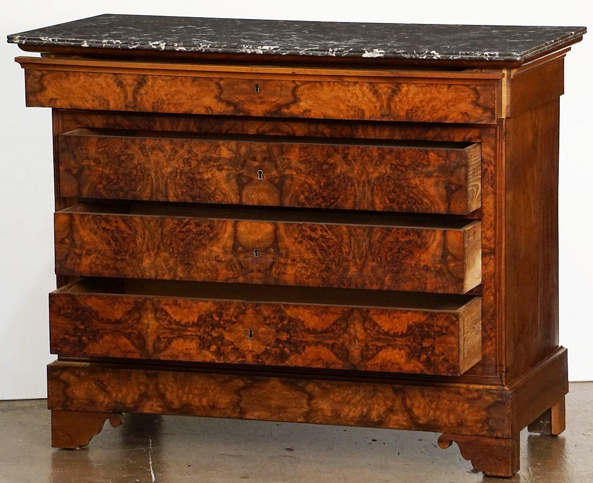 French Louis Philippe Chest or Commode of Burr Walnut with Marble Top  For Sale 8