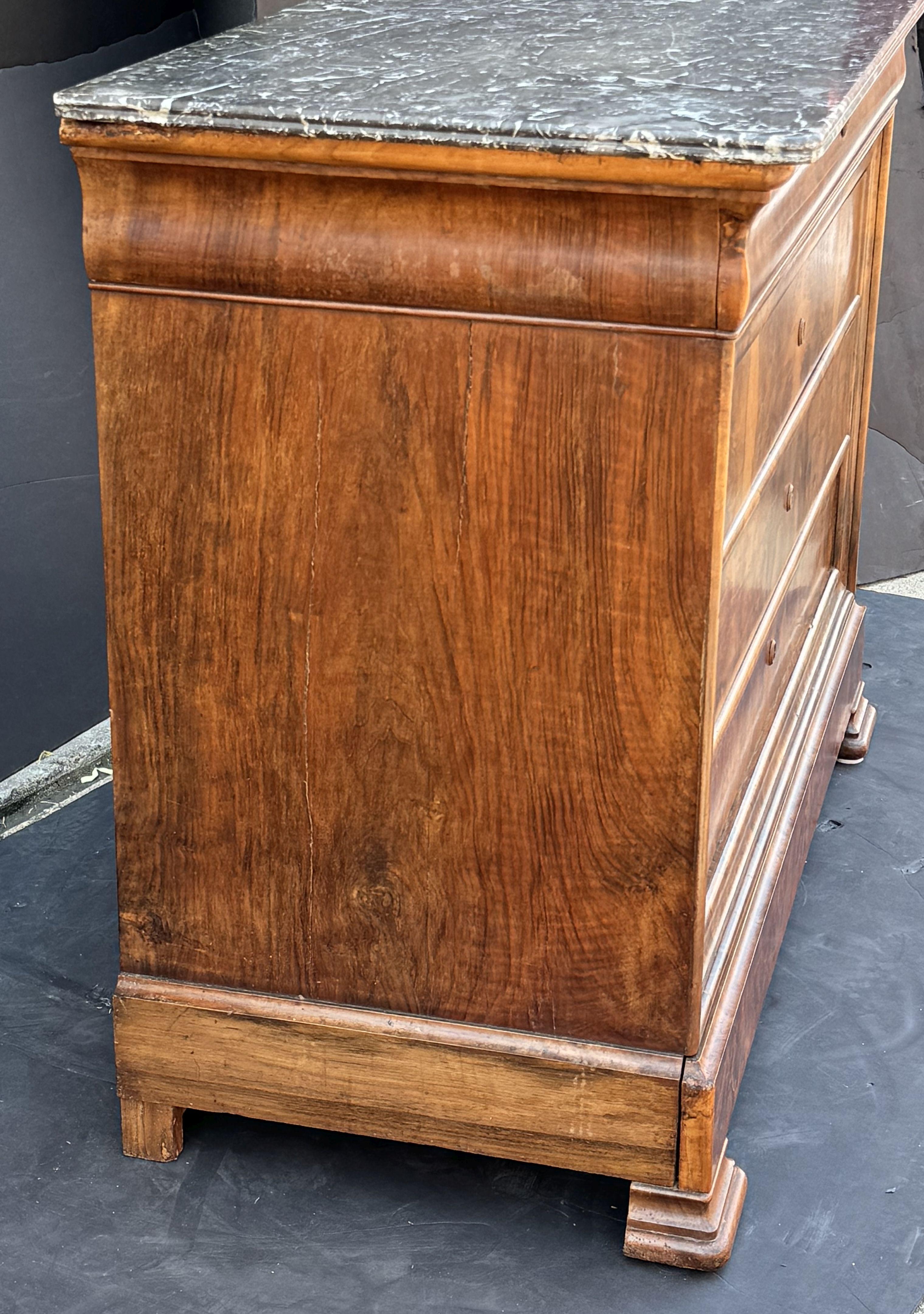 French Louis Philippe Chest or Commode of Burr Walnut with Marble Top 1