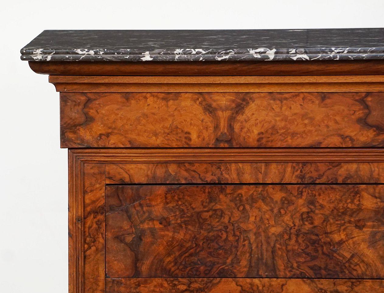 French Louis Philippe Chest or Commode of Burr Walnut with Marble Top  For Sale 2