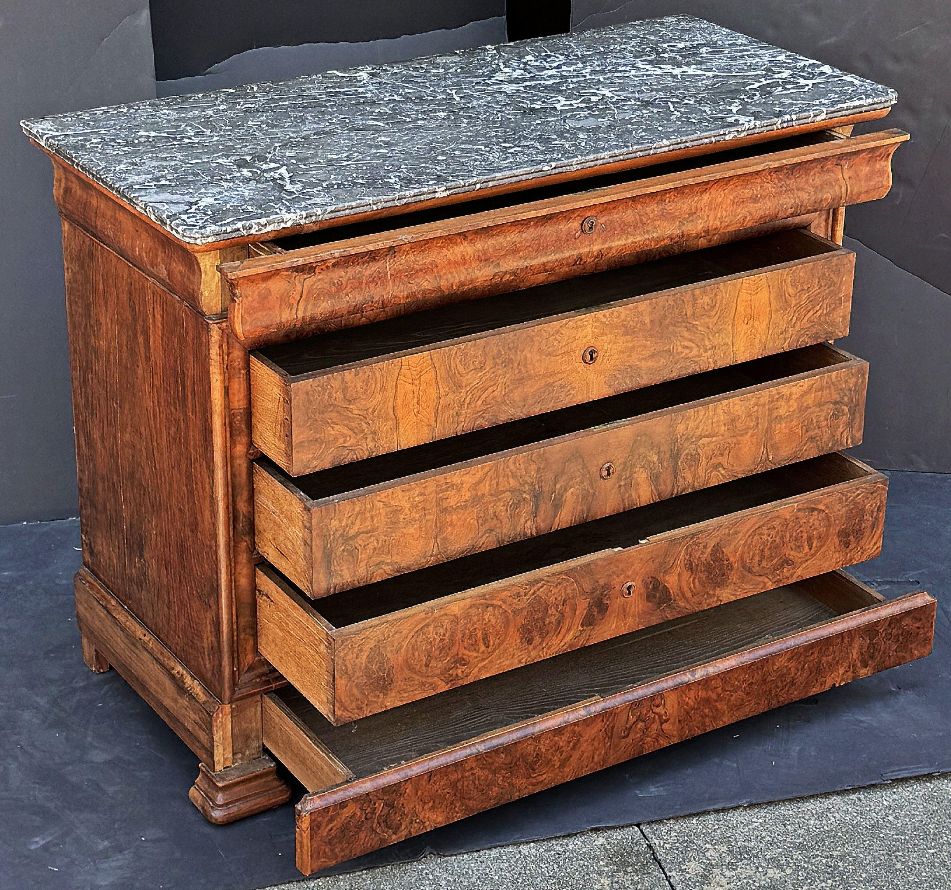 French Louis Philippe Chest or Commode of Burr Walnut with Marble Top 2