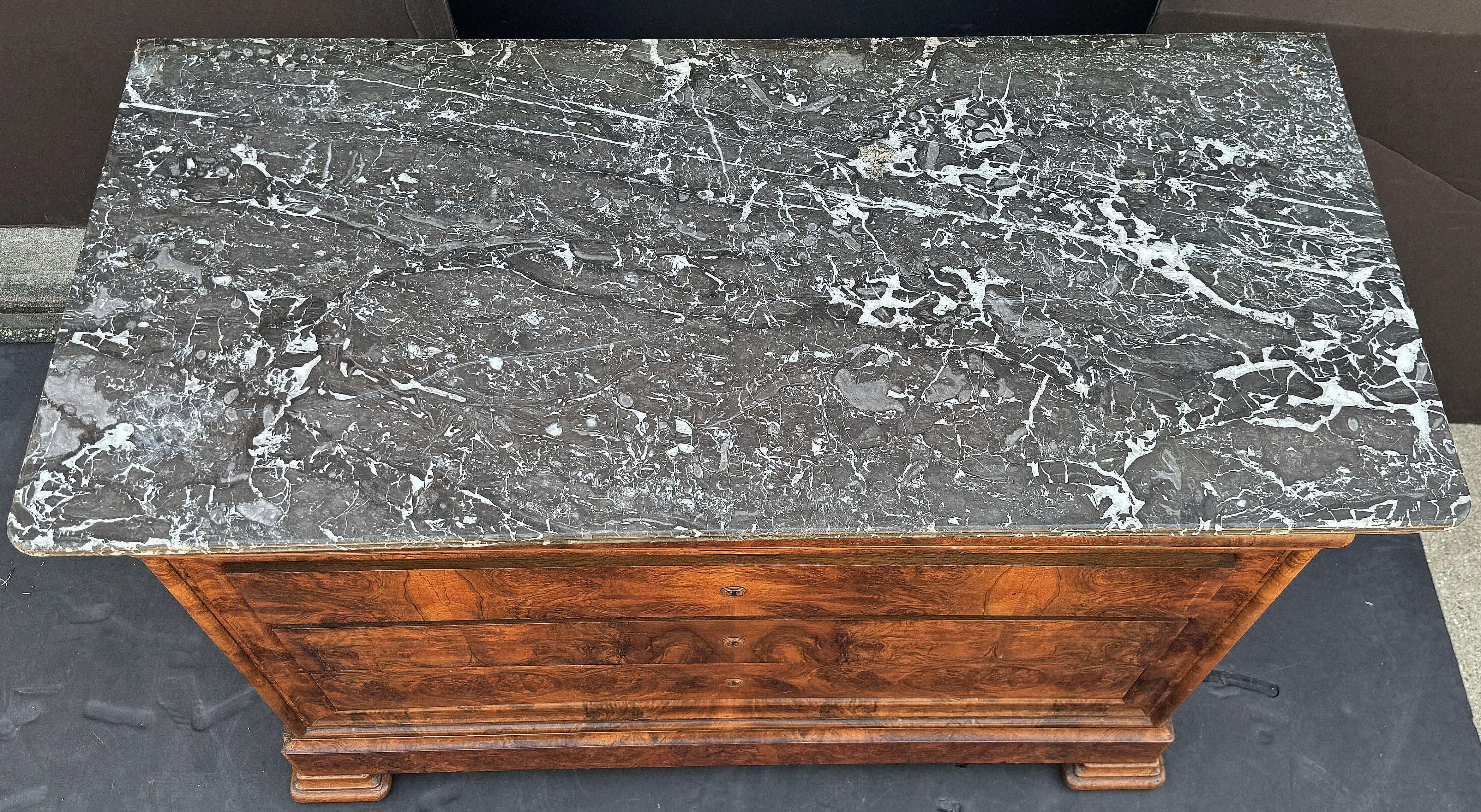 French Louis Philippe Chest or Commode of Burr Walnut with Marble Top 3