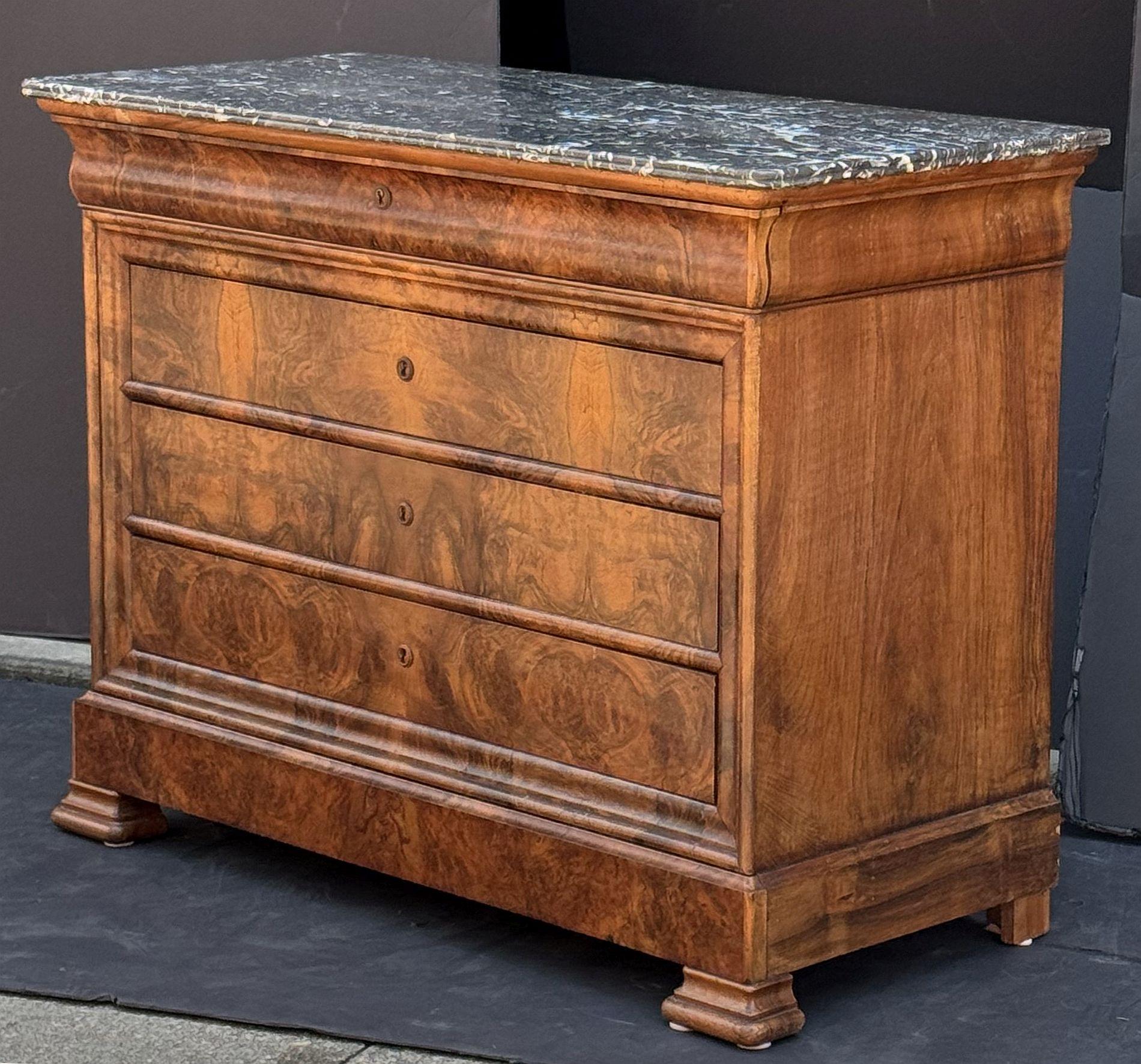French Louis Philippe Chest or Commode of Burr Walnut with Marble Top 4