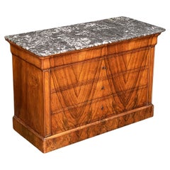 French Louis Philippe Chest or Commode of Burr Walnut with Marble Top