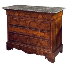 French Louis Philippe Chest or Commode of Burr Walnut with Marble Top