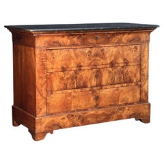 French Louis Philippe Chest or Commode of Burr Walnut with Marble Top