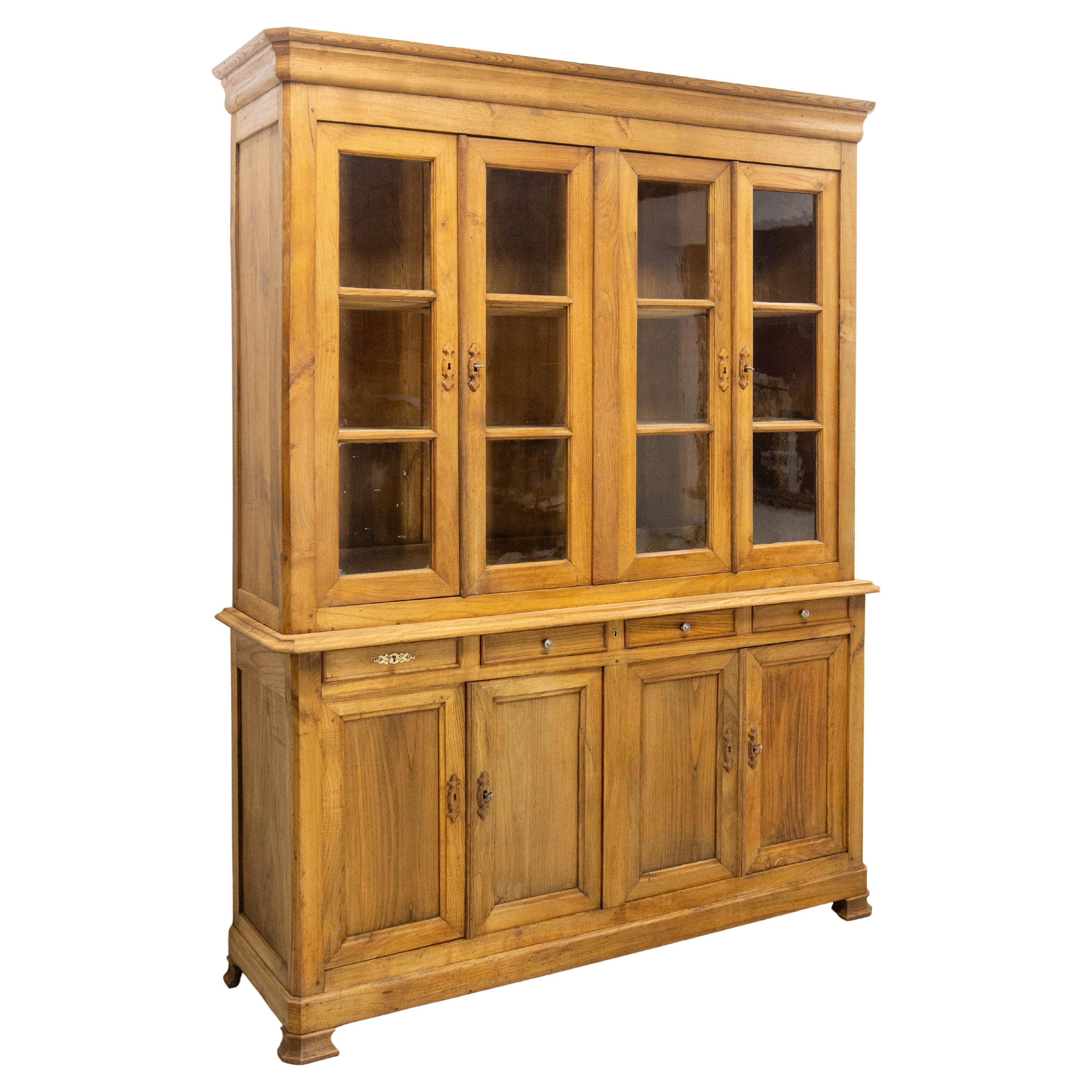 French Louis Philippe Chestnut Bookcase Vitrine Two Pieces Side-Board Mid 19th C