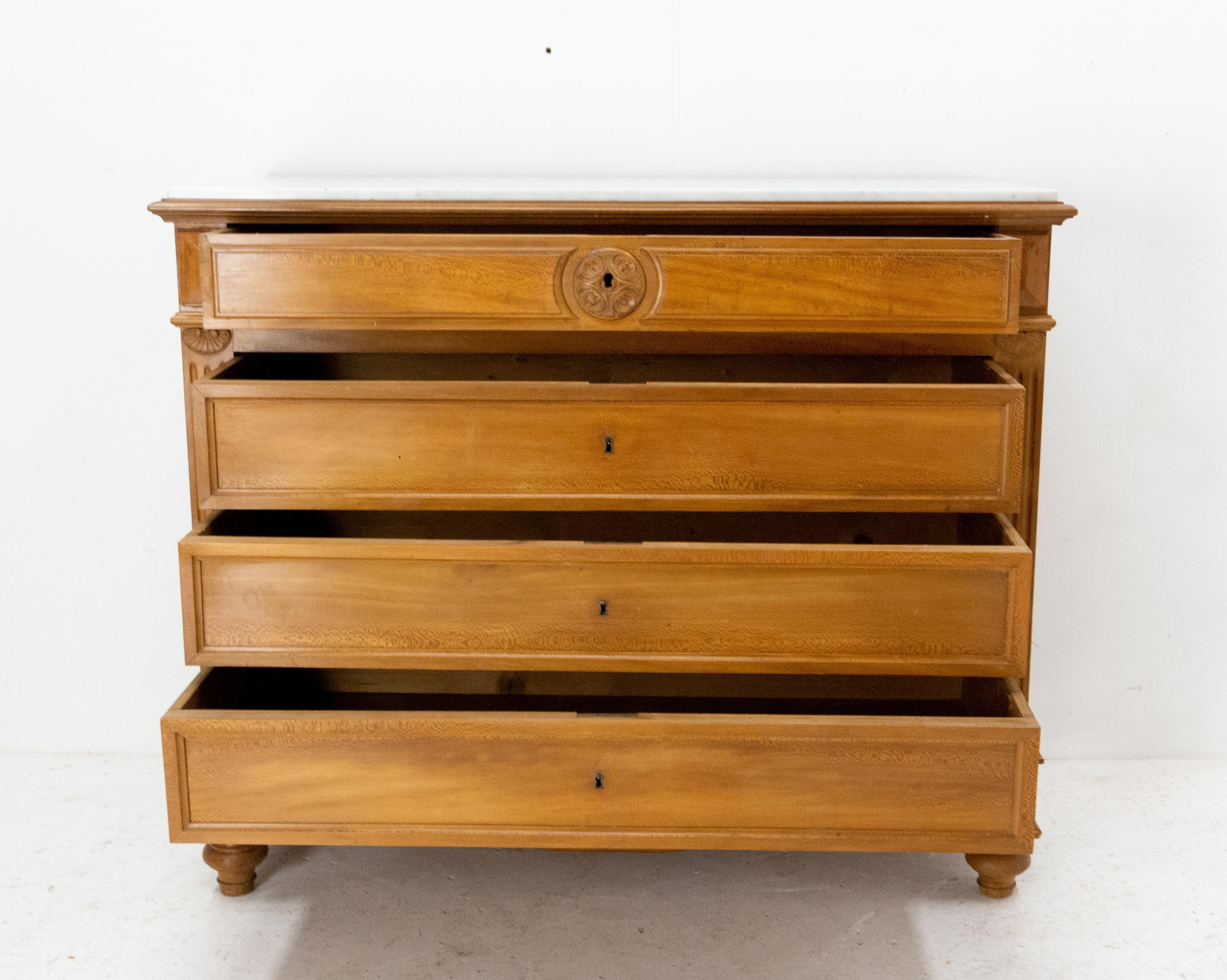 French Louis Philippe Commode Chest of Drawers, Marble Top 19th Century For Sale 3