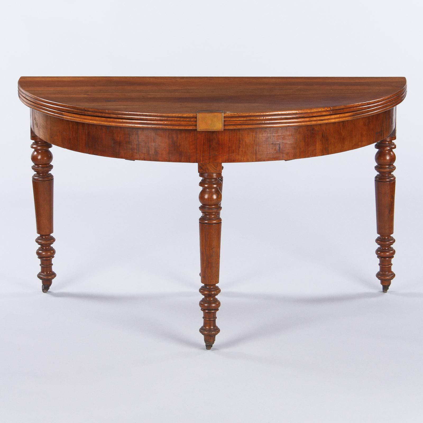 Louis Philippe Demilune Walnut Table, France, 1830s 8