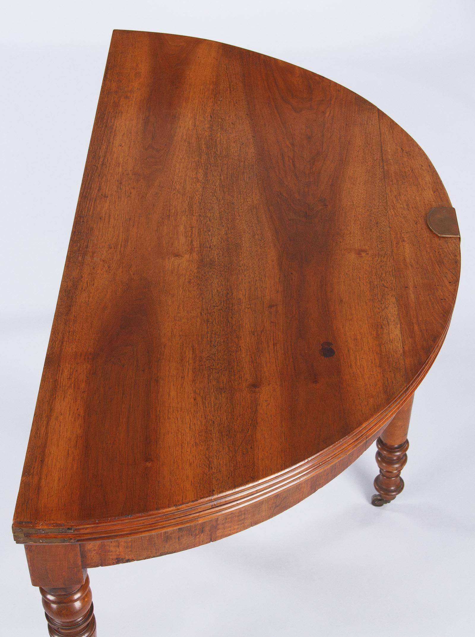 Louis Philippe Demilune Walnut Table, France, 1830s 12