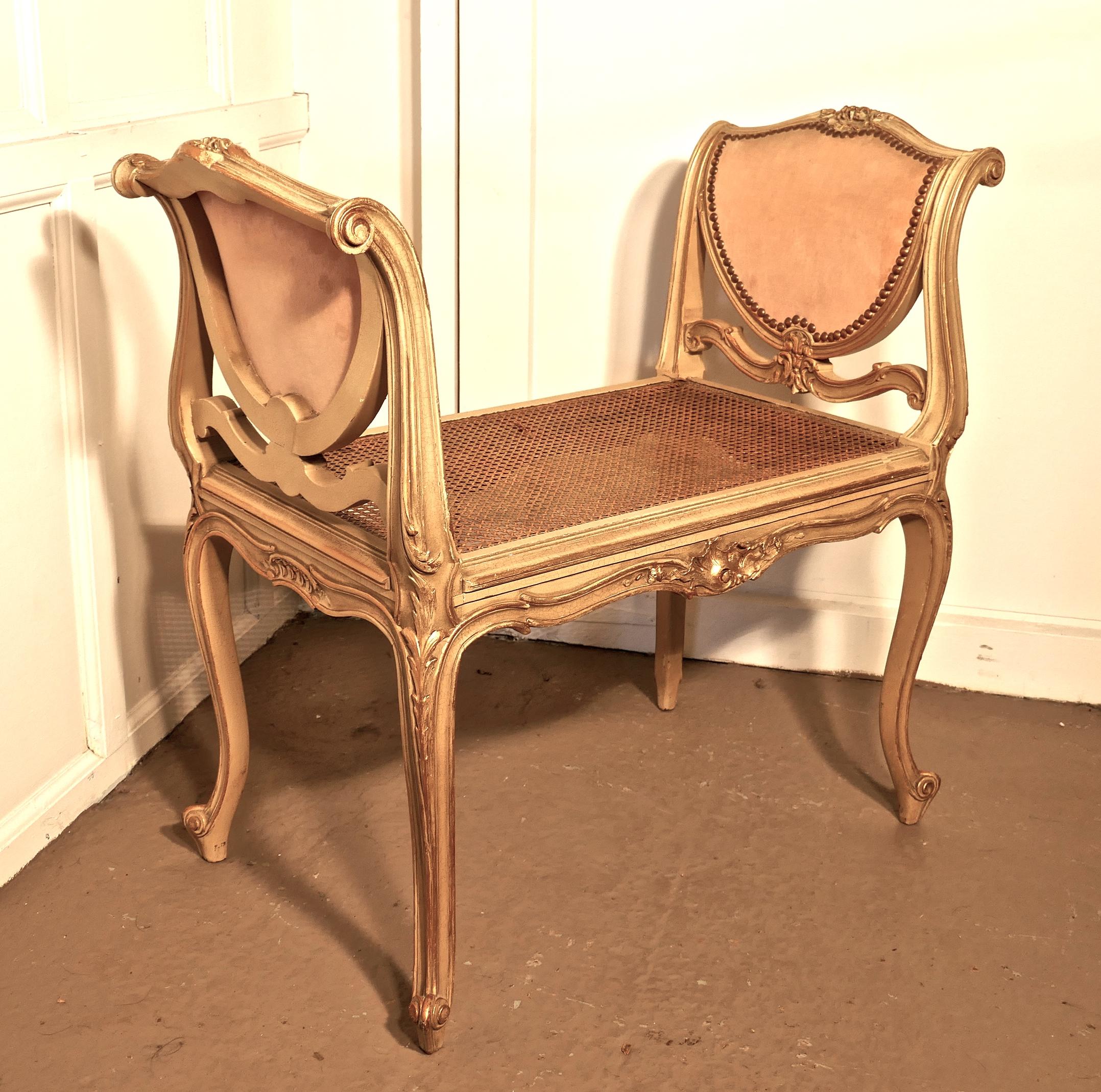 Pine  French Louis Philippe Dusky Pink  and Gilt Boudoir Window Seat    For Sale