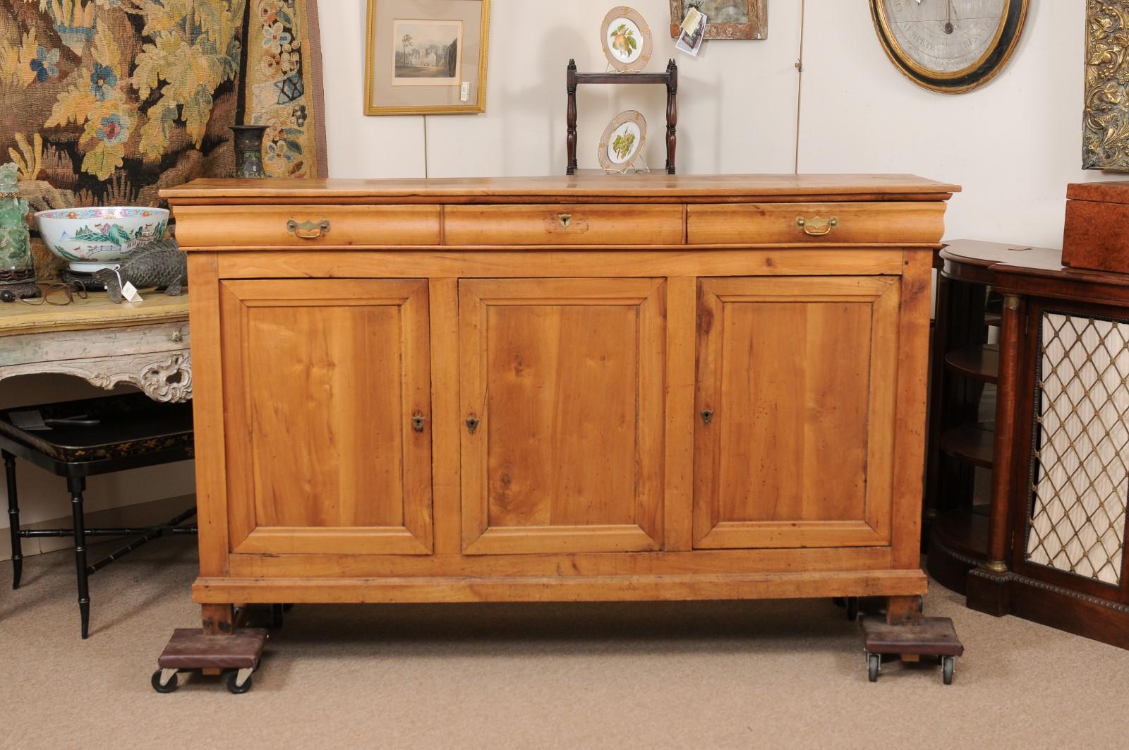 French Louis Philippe Enfilade in Fruitwood with 3 Drawers & 3 Cabinet Doors  For Sale 8