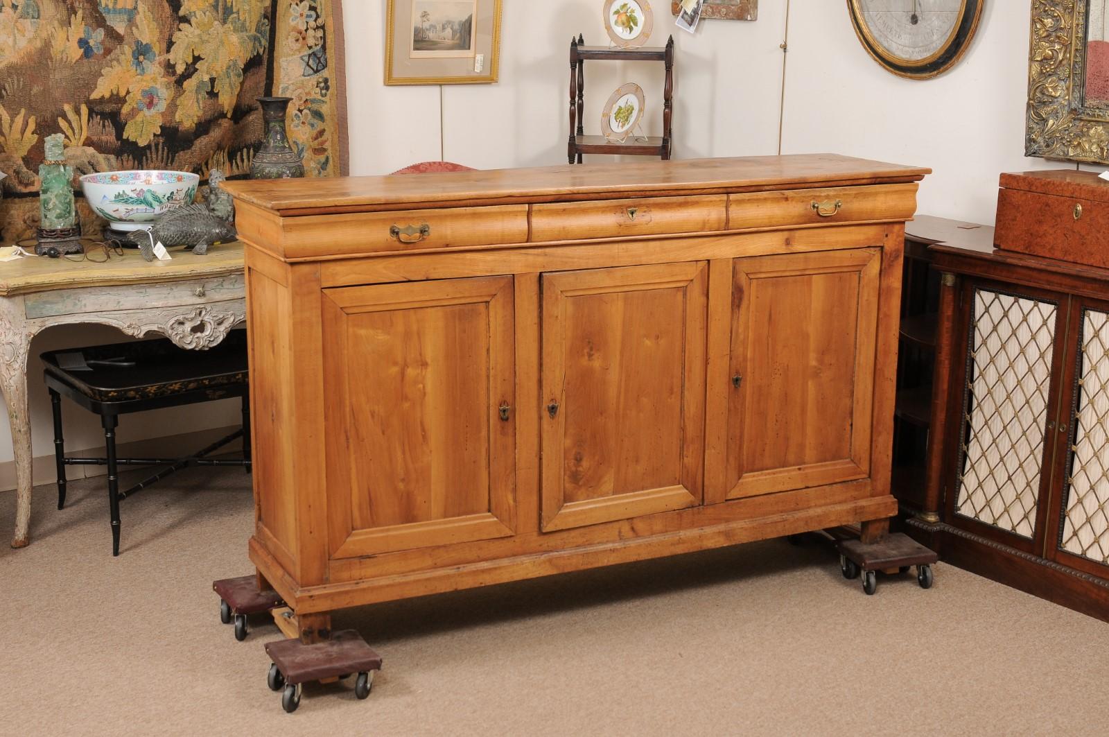 French Louis Philippe Enfilade in Fruitwood with 3 Drawers & 3 Cabinet Doors Below, 19th Century