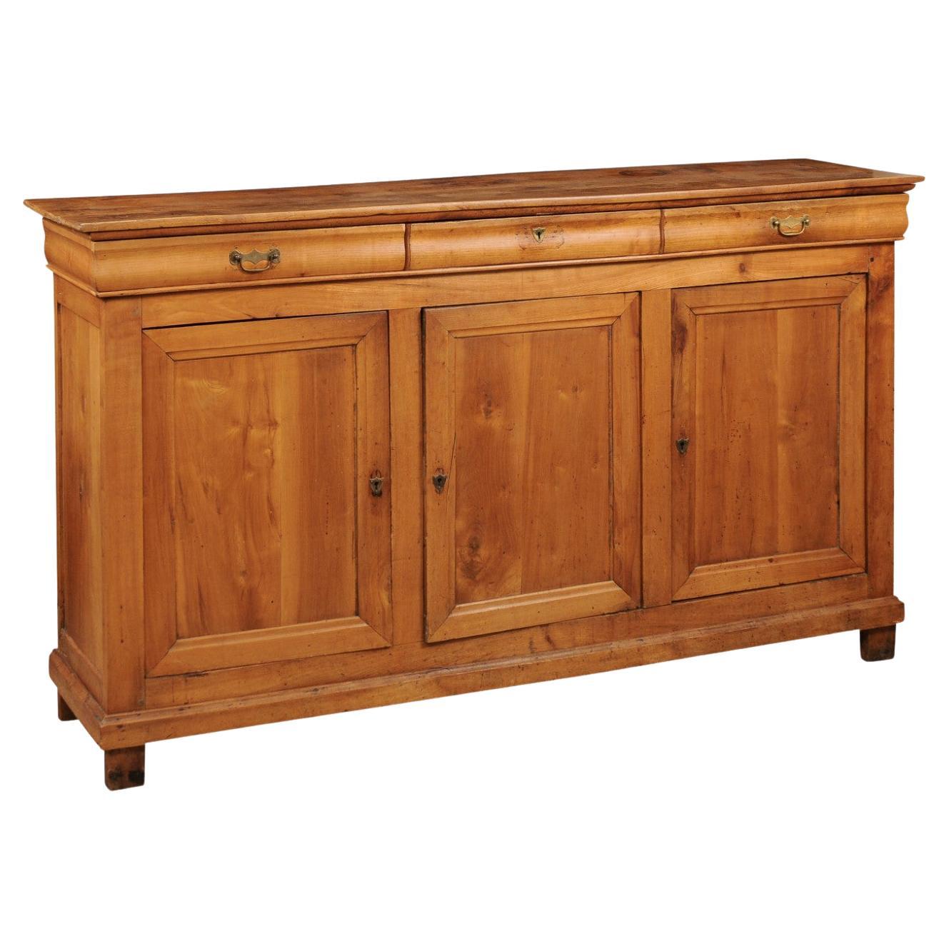 French Louis Philippe Enfilade in Fruitwood with 3 Drawers & 3 Cabinet Doors  For Sale