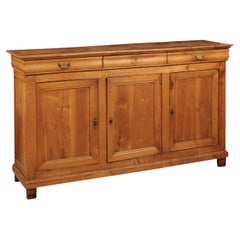 Enfilade française Louis Philippe en bois fruitier avec 3 tiroirs et 3 portes d'armoire 