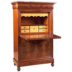 Antique French Louis Philippe Fall-Front Secretary in mogano, circa 1835