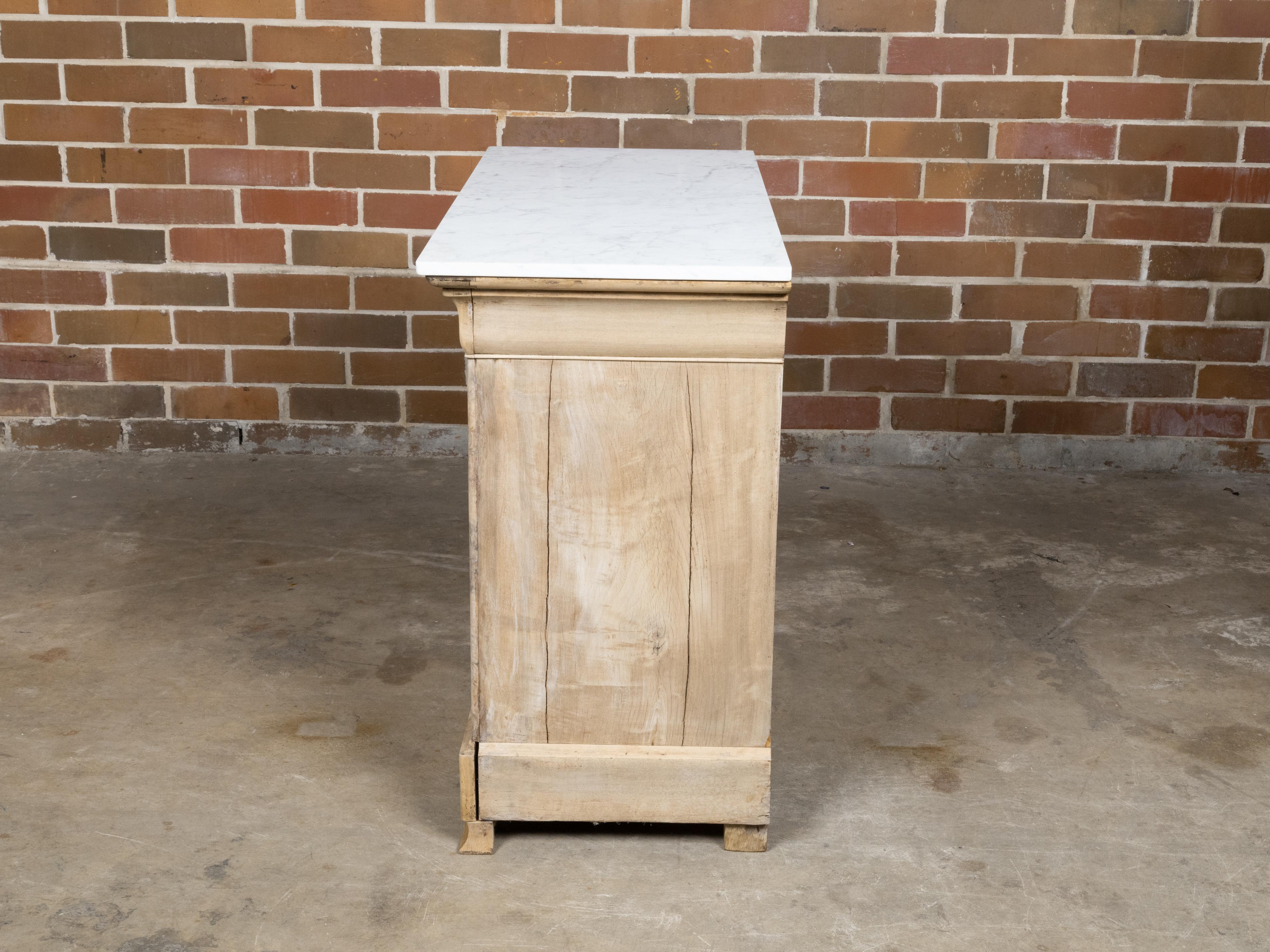 French Louis-Philippe Four-Drawer Commode with Marble Top and Bookmatched Veneer For Sale 7
