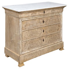 French Louis-Philippe Four-Drawer Commode with Marble Top and Bookmatched Veneer