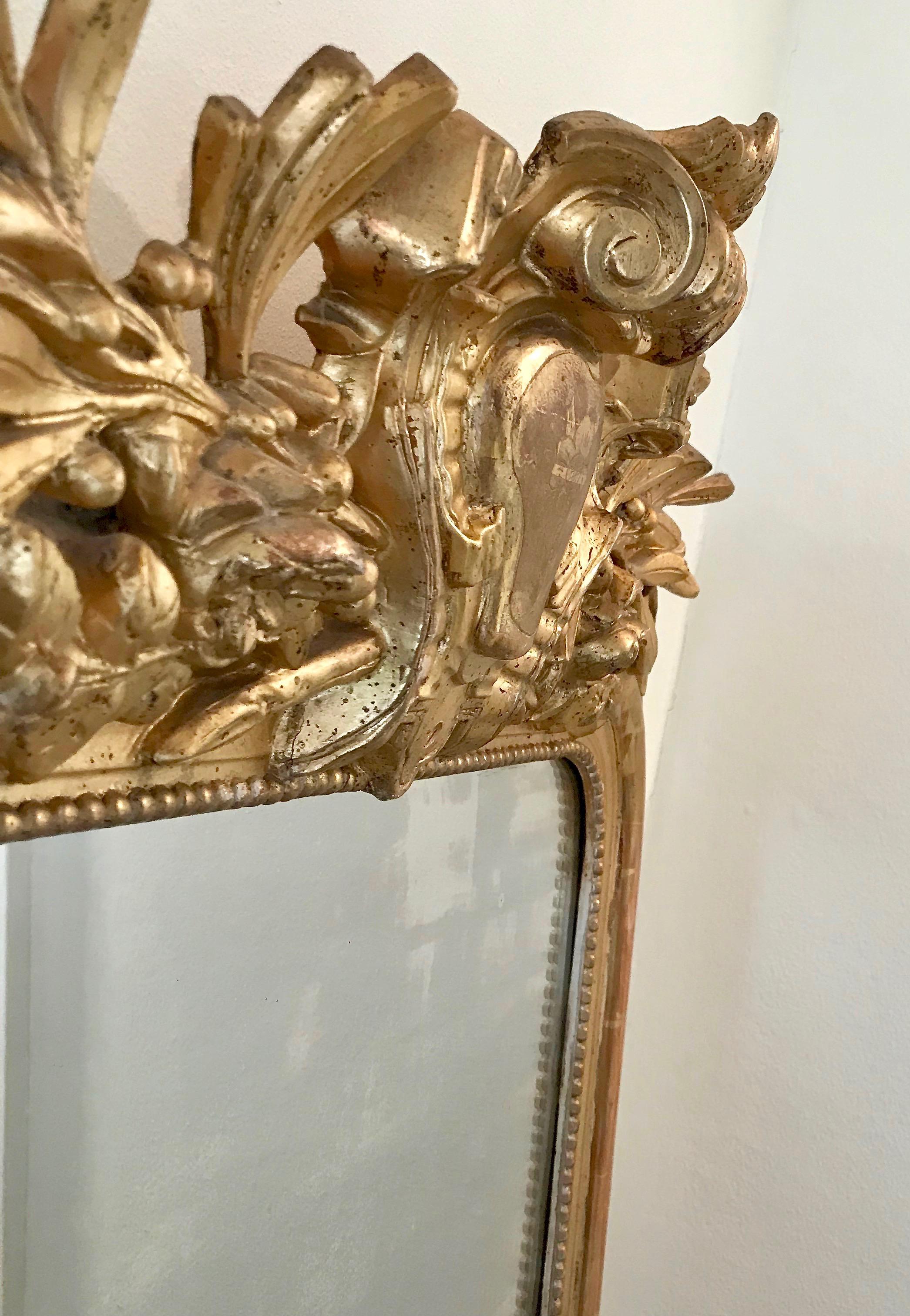 Carved Antique French Louis Philippe Gold Gilded Overmantel Mirror, Circa 19th Century For Sale