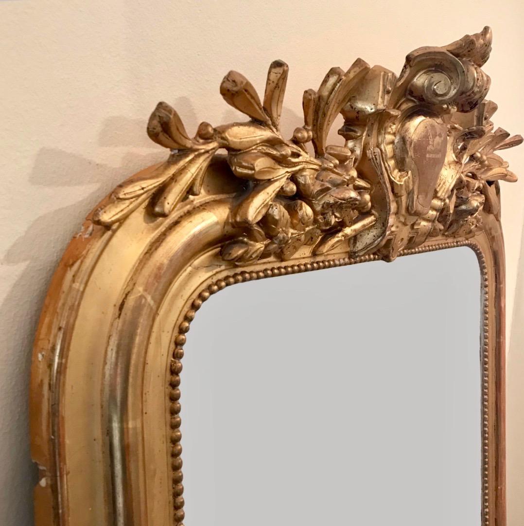 Antique French Louis Philippe Gold Gilded Overmantel Mirror, Circa 19th Century In Good Condition For Sale In London, GB
