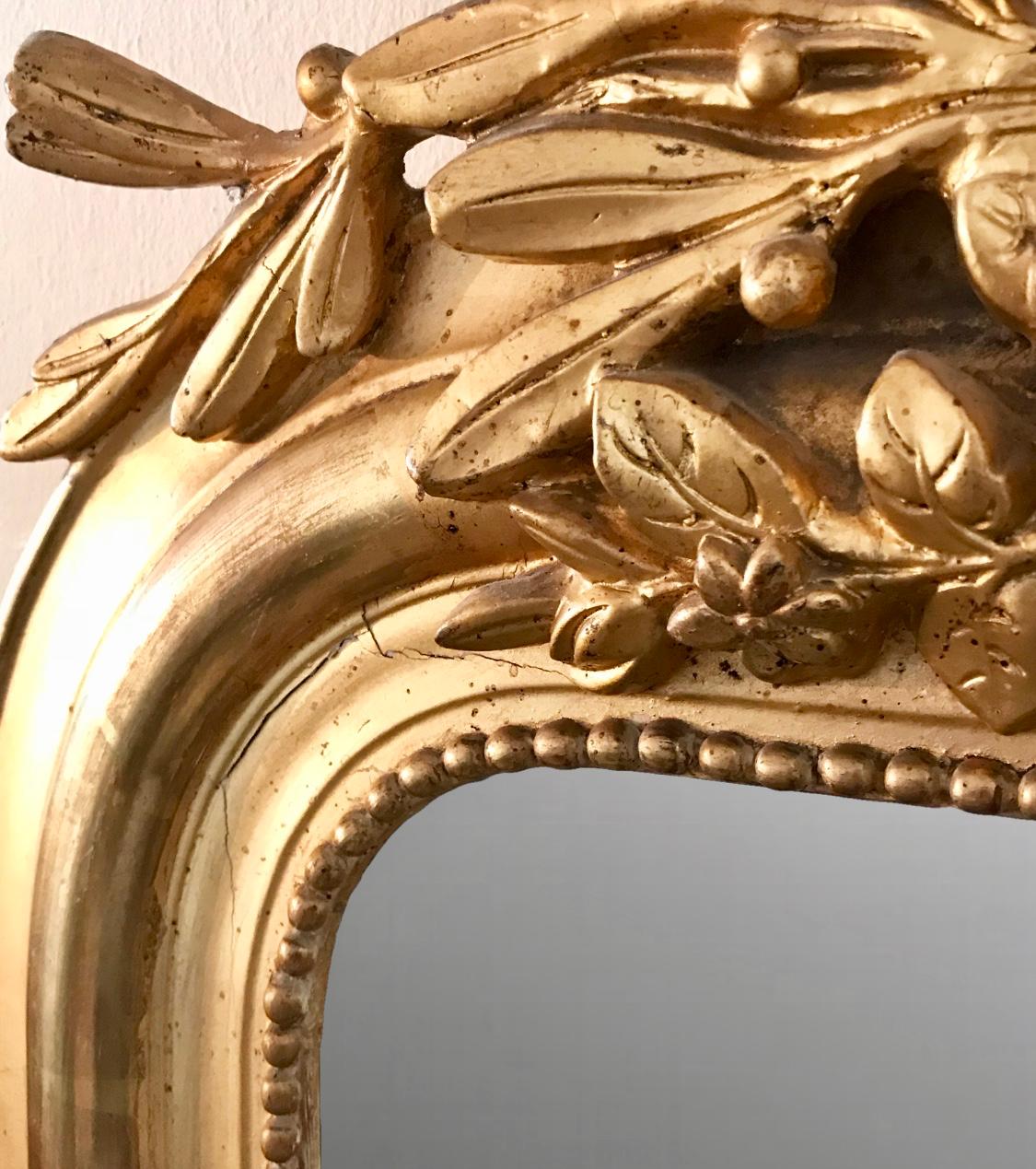 Antique French Louis Philippe Gold Gilded Overmantel Mirror, Circa 19th Century For Sale 1