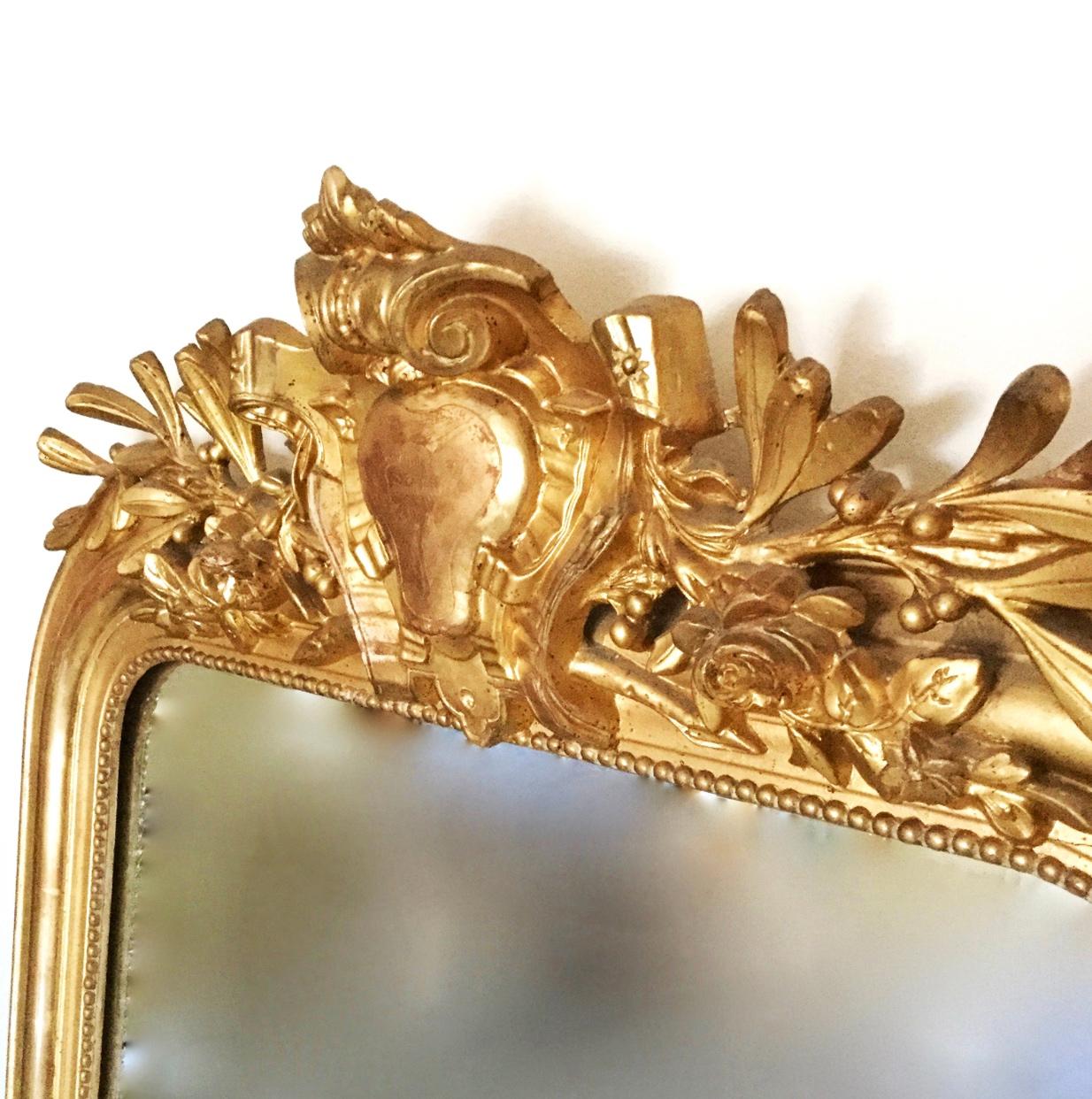 Antique French Louis Philippe Gold Gilded Overmantel Mirror, Circa 19th Century For Sale 3