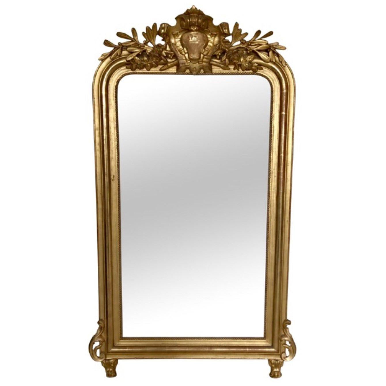 Antique French Louis Philippe Gold Gilded Overmantel Mirror, Circa 19th Century For Sale