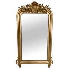 Antique French Louis Philippe Gold Gilded Overmantel Mirror, Circa 19th Century