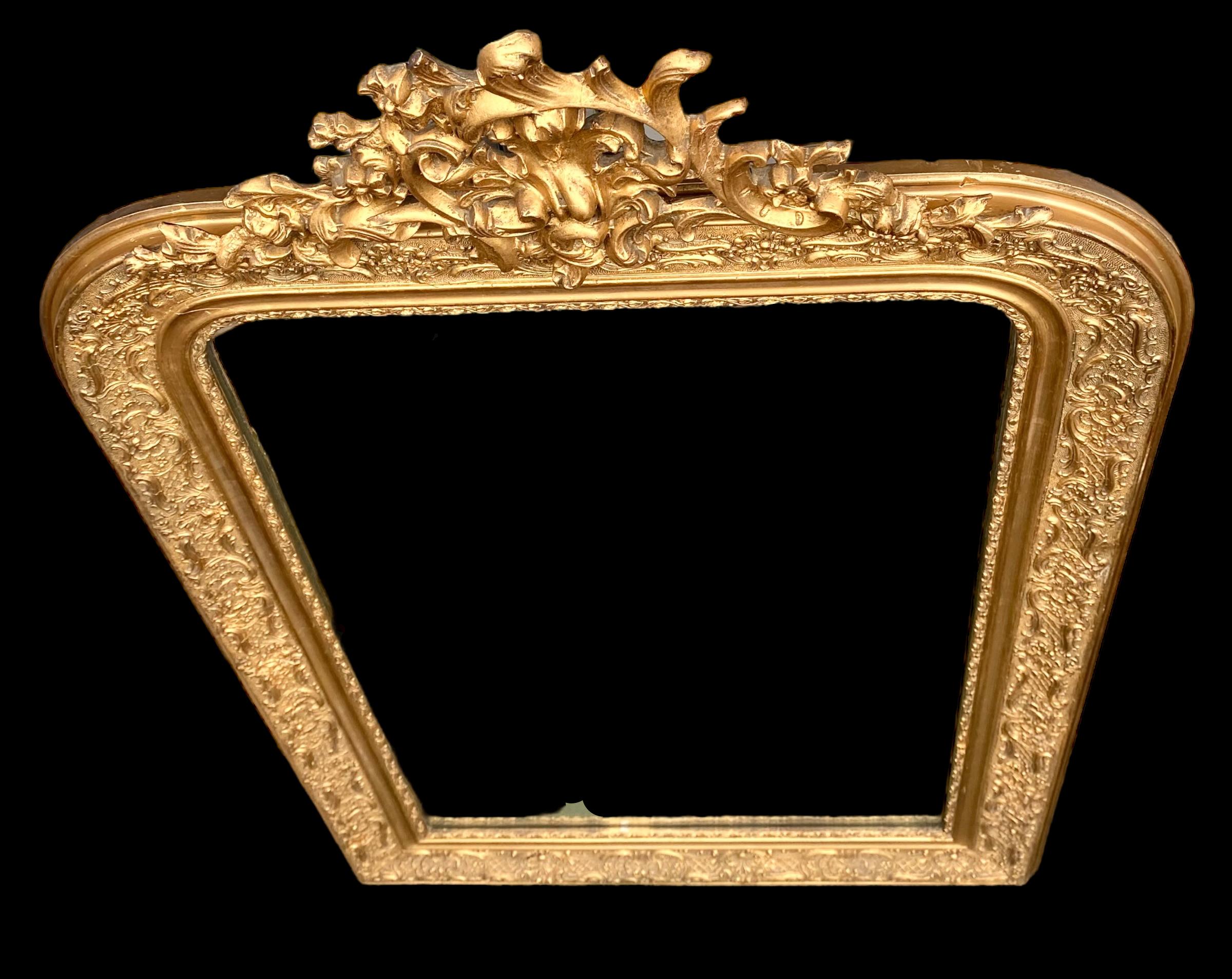 Hand-Carved French Louis Philippe Gilt and Gesso Overmantel Mirror, 19th Century