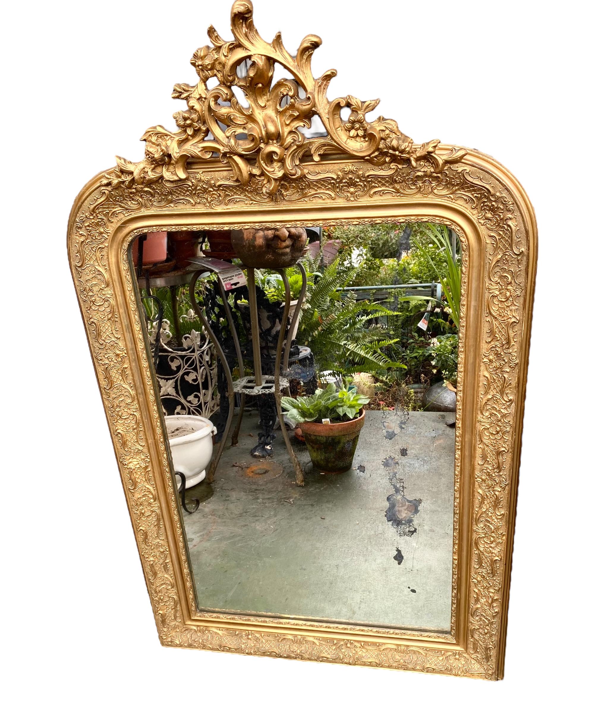 French Louis Philippe Gilt and Gesso Overmantel Mirror, 19th Century In Good Condition In New Orleans, LA