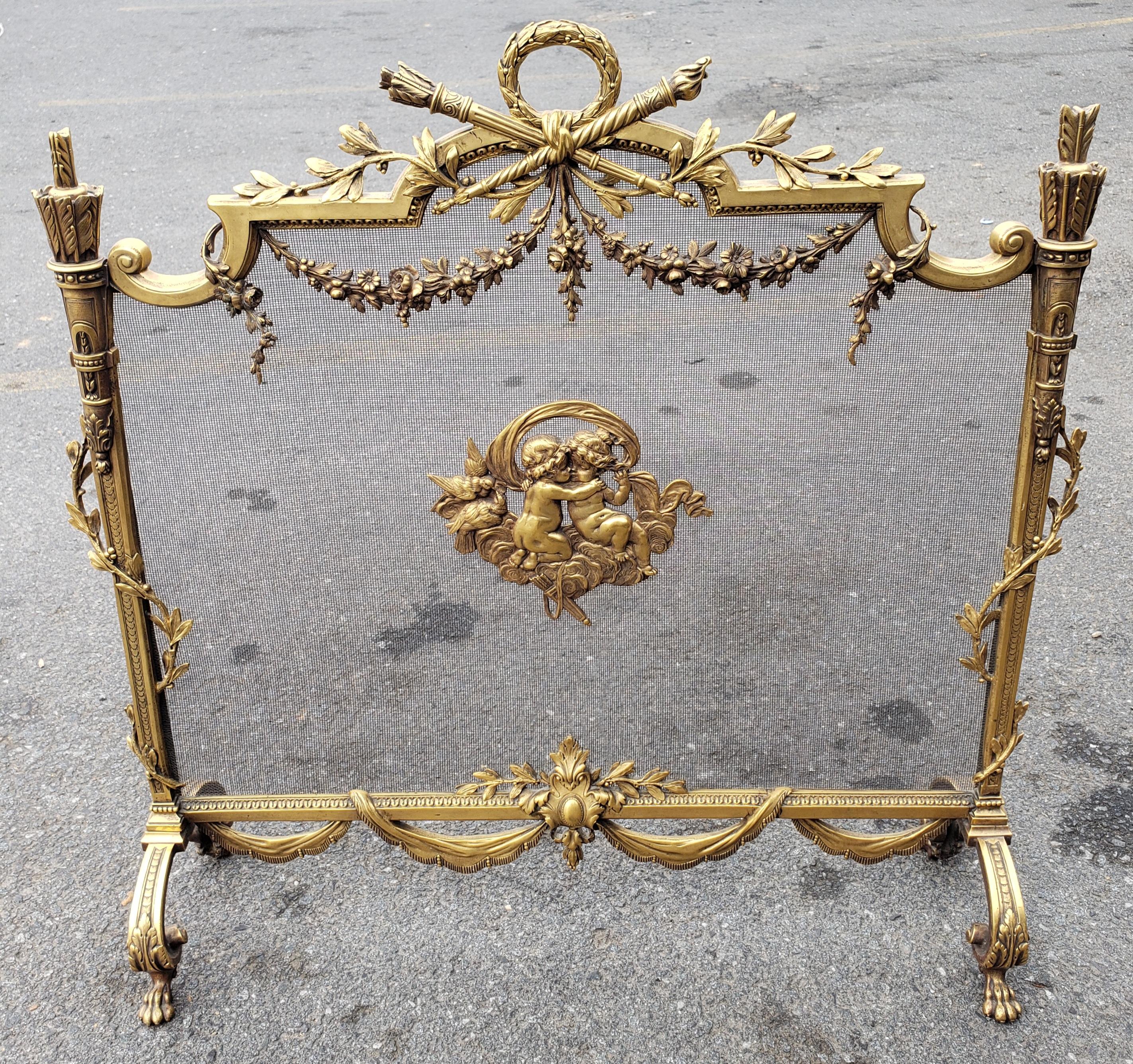 French Louis Philippe Gilt Bronze Ornate and Cherubs Fireplace Screen, C 1800s For Sale 10
