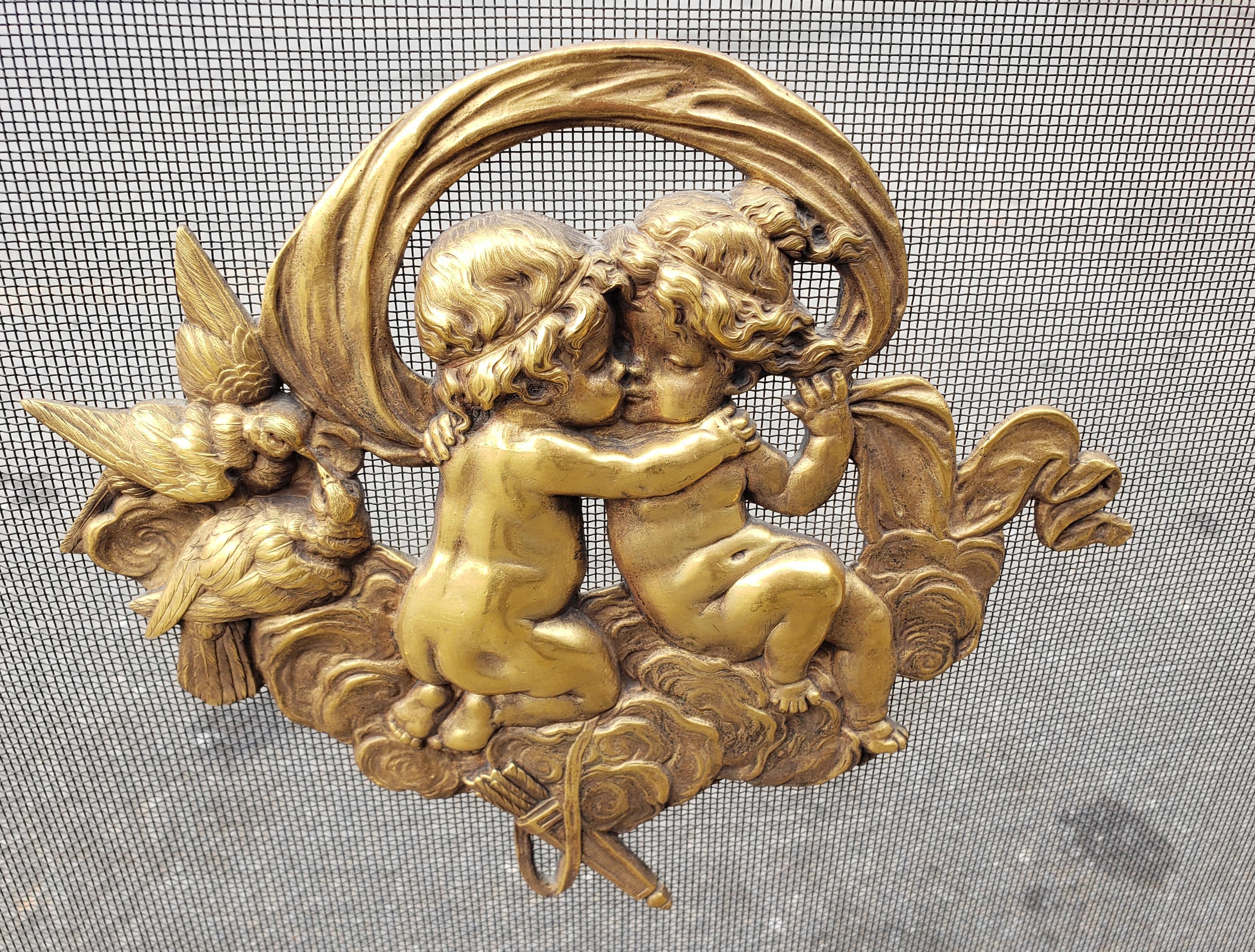 French Louis Philippe Gilt Bronze Ornate and Cherubs Fireplace Screen, C 1800s For Sale 12