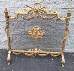 French Louis Philippe Gilt Bronze Ornate and Cherubs Fireplace Screen, C 1800s
