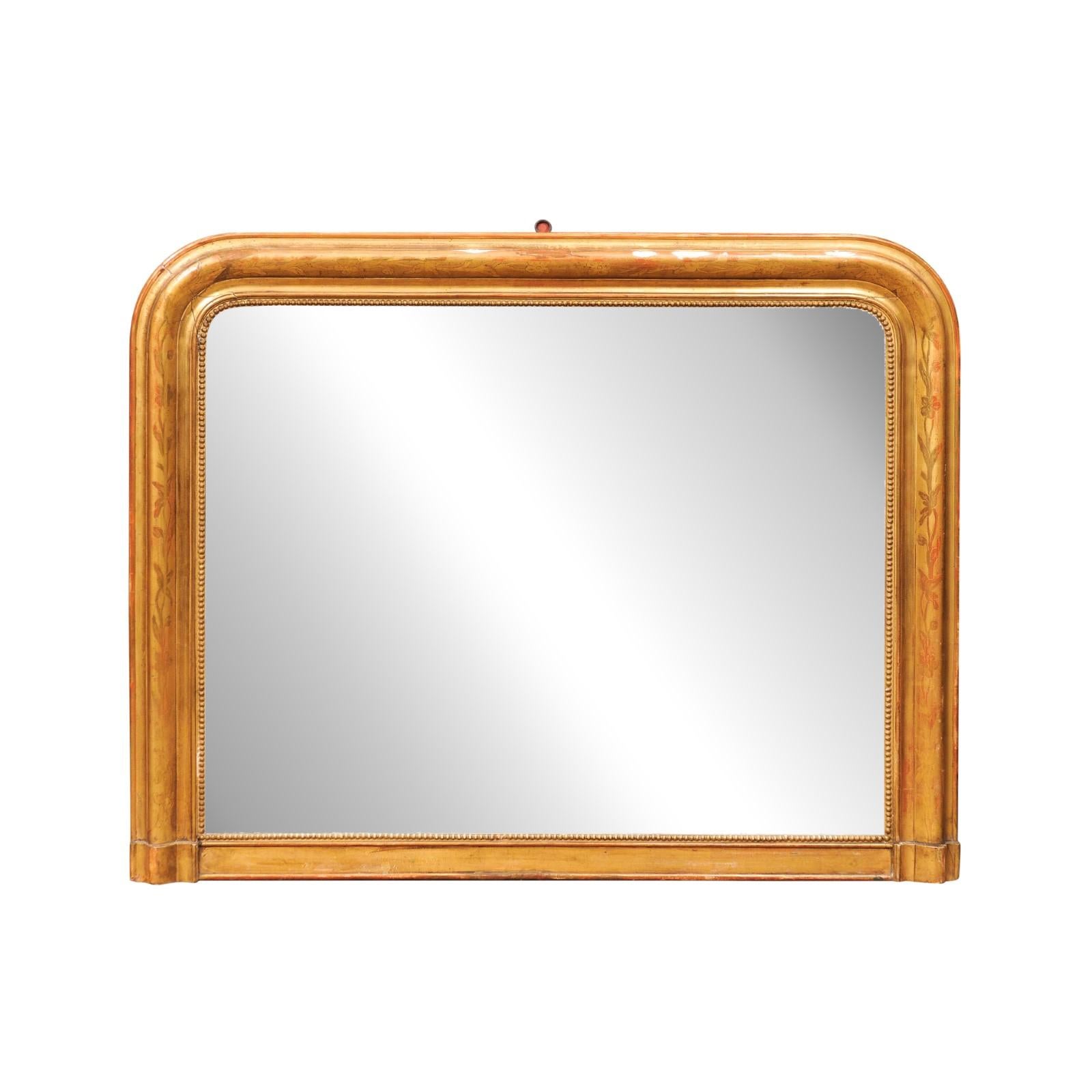 French Louis Philippe Giltwood Over Mantle Mirror, 19th Century For