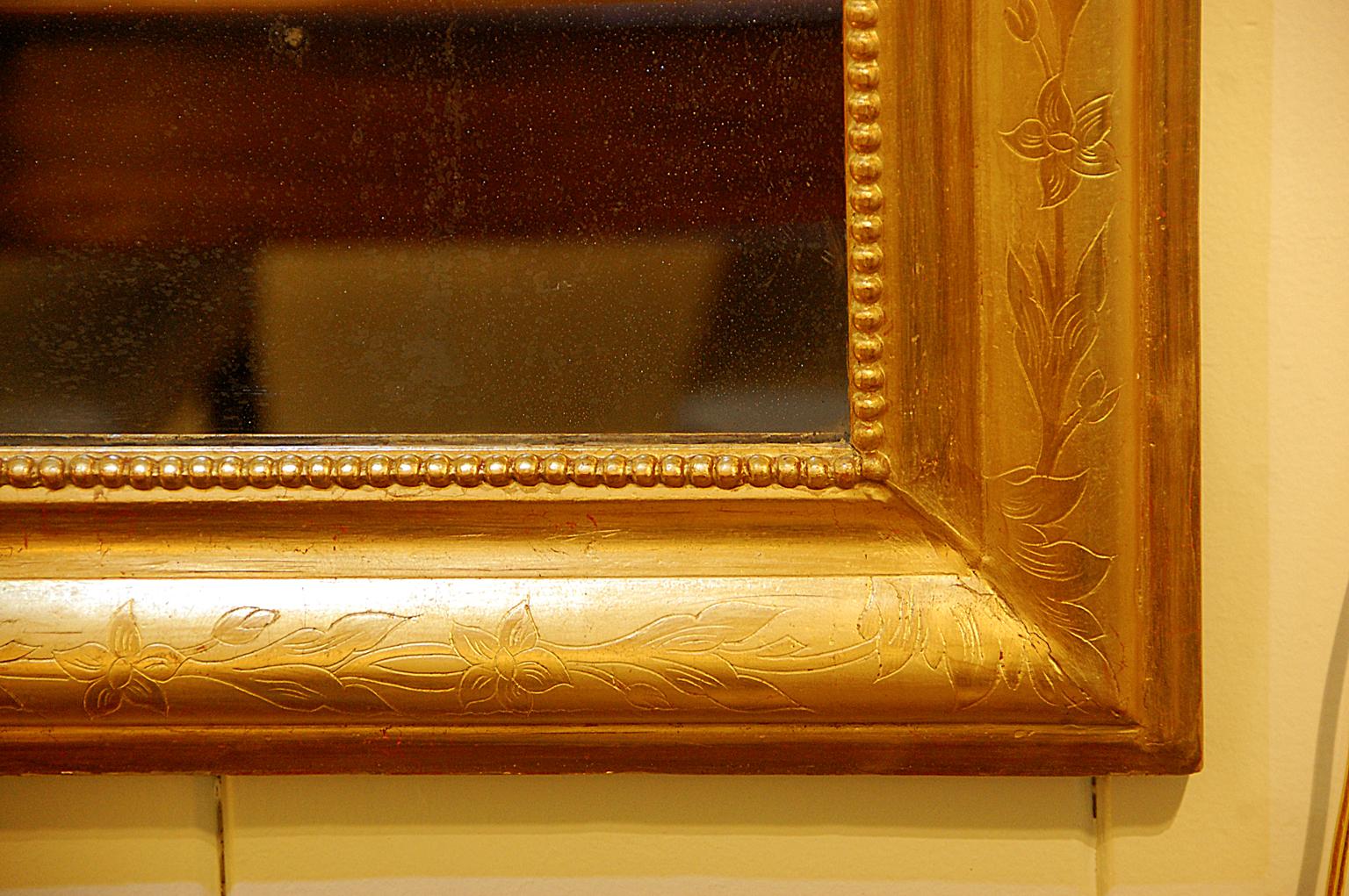 Carved French Louis Philippe Gold Leaf Incised Mirror