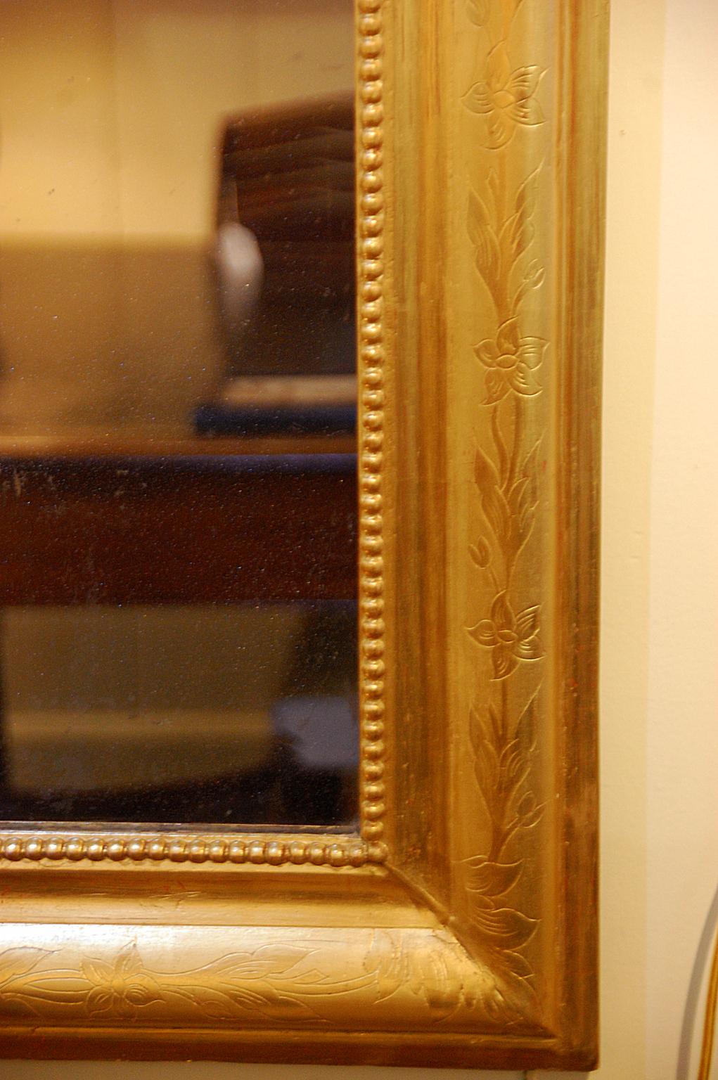 French Louis Philippe Gold Leaf Incised Mirror In Good Condition In Wells, ME