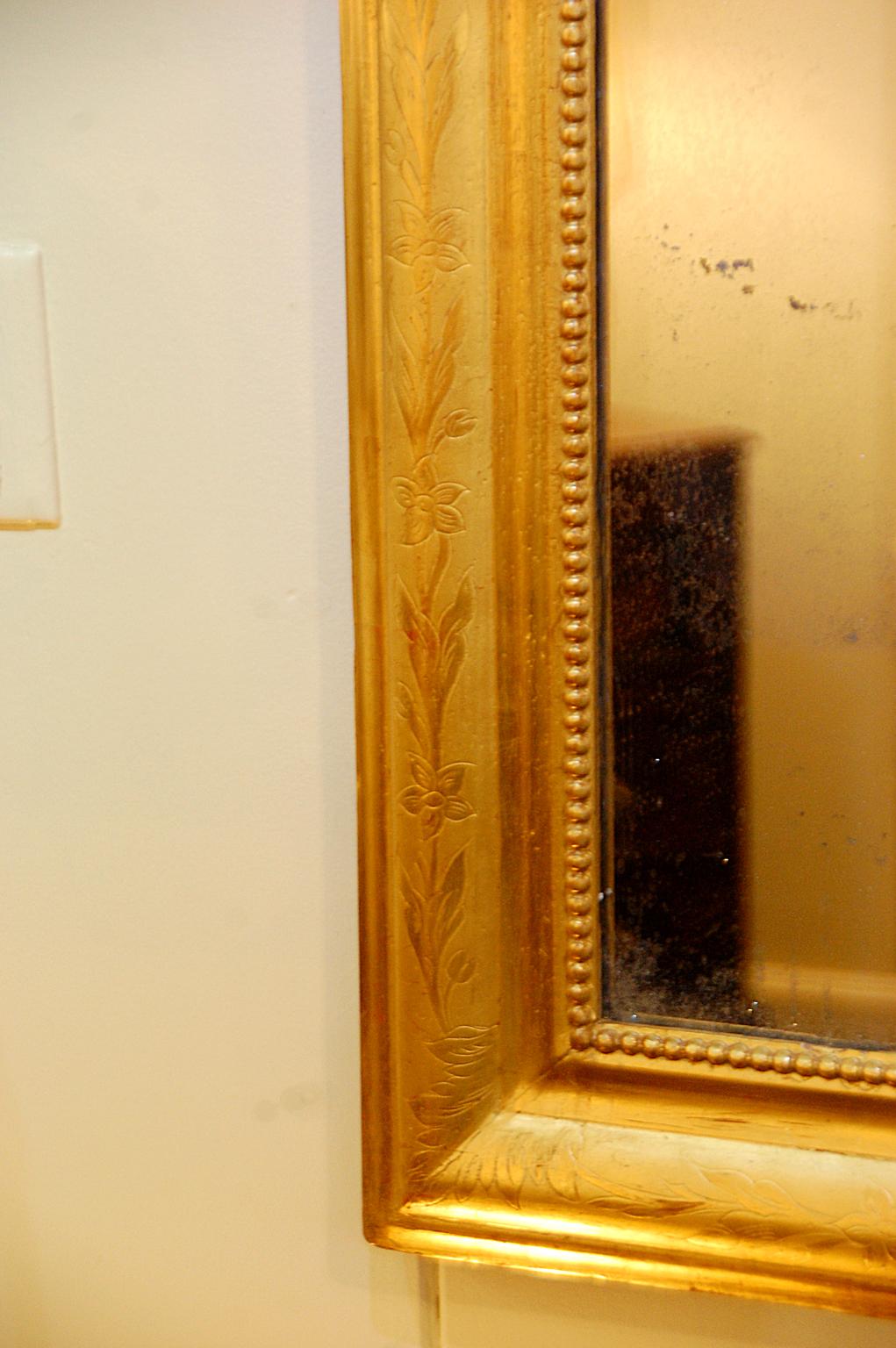 19th Century French Louis Philippe Gold Leaf Incised Mirror